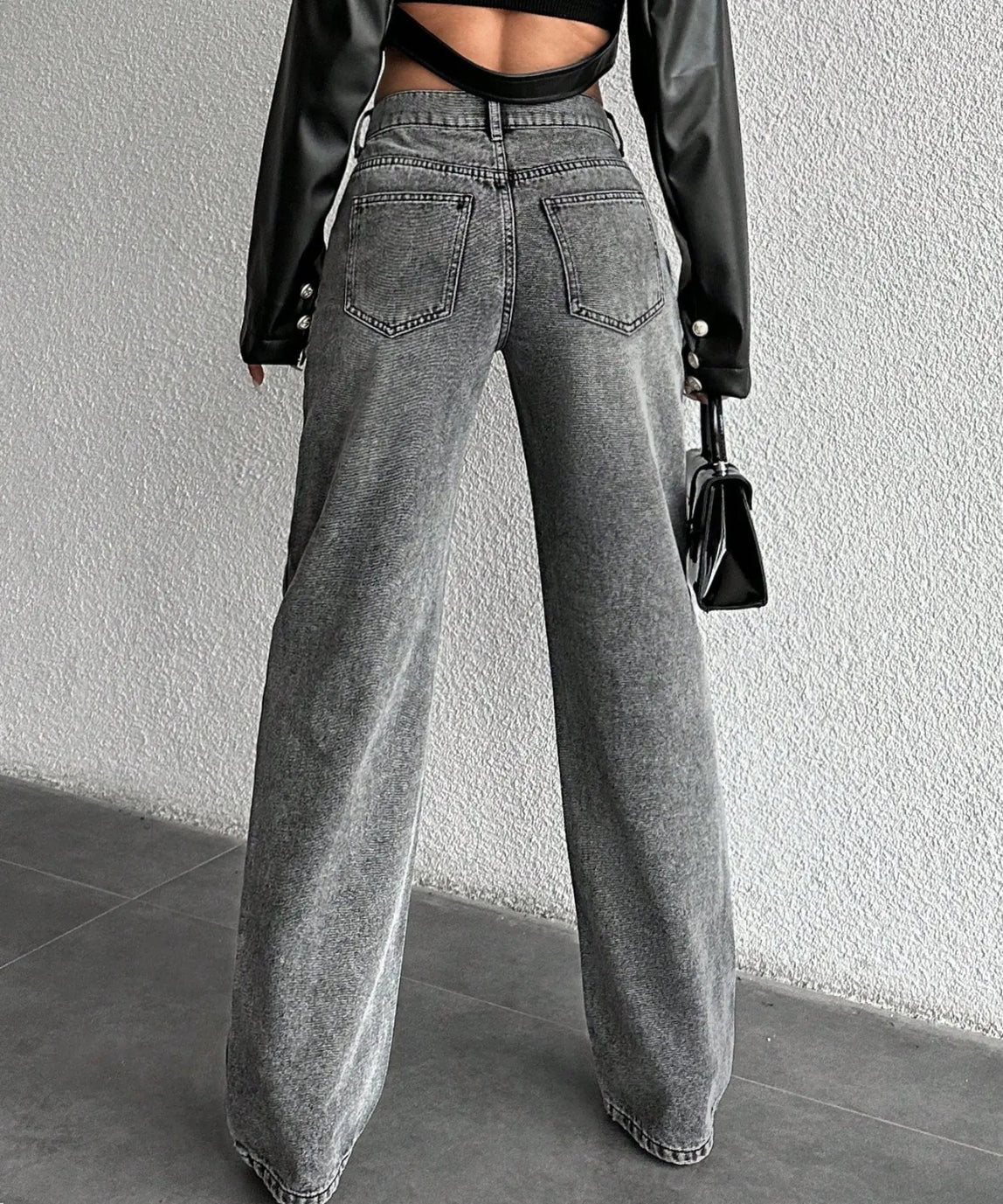 SGW - Basic Light Grey Wash High-Waisted Wide-Leg Jeans