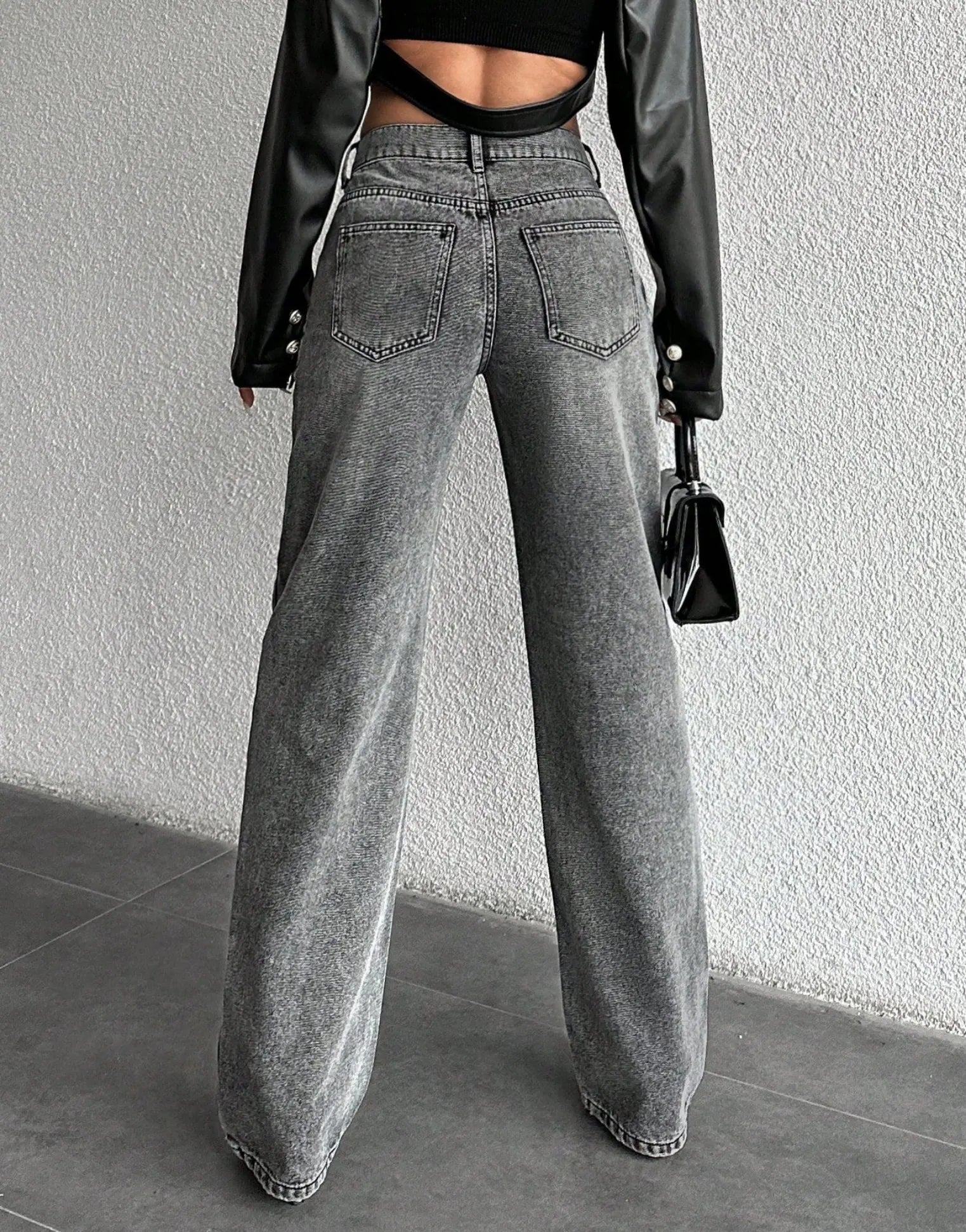 SGW - Basic Light Grey Wash High-Waisted Wide-Leg Jeans