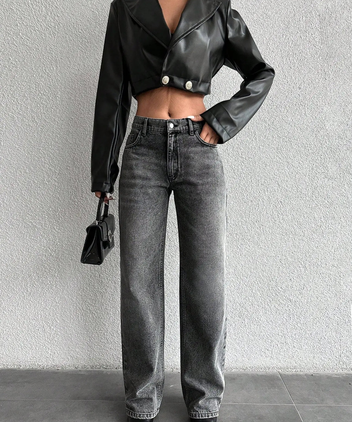 SGW - Basic Light Grey Wash High-Waisted Wide-Leg Jeans