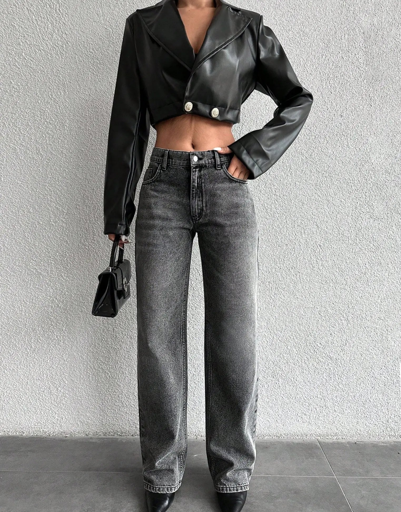 SGW - Basic Light Grey Wash High-Waisted Wide-Leg Jeans