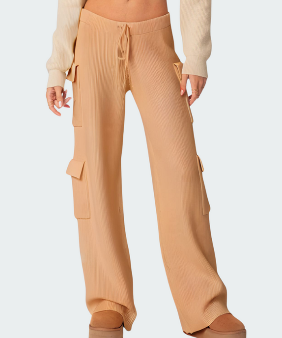 SGW - Beige Double Pocket Wide Leg Cargo Trouser