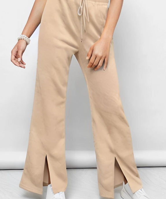 SGW - Beige Split Flare High Waisted Cargo Sweatpants