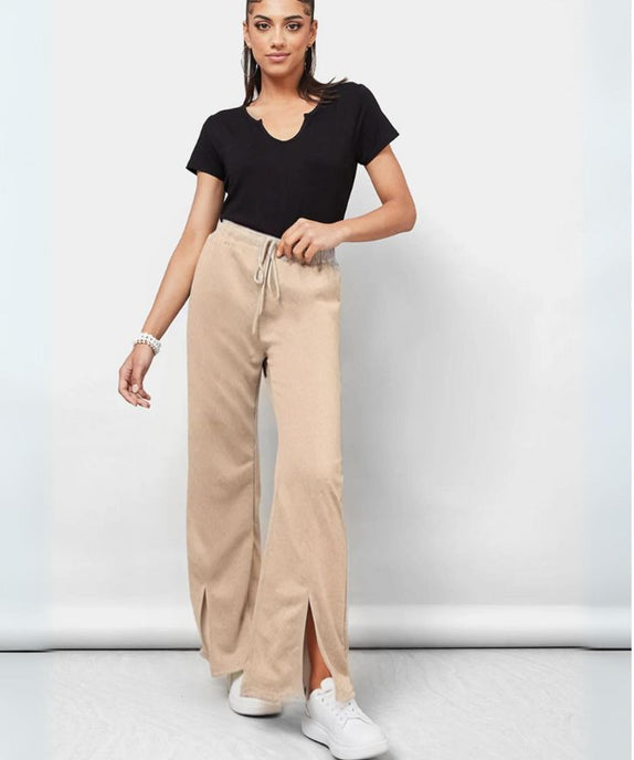 SGW - Beige Split Flare High Waisted Cargo Sweatpants