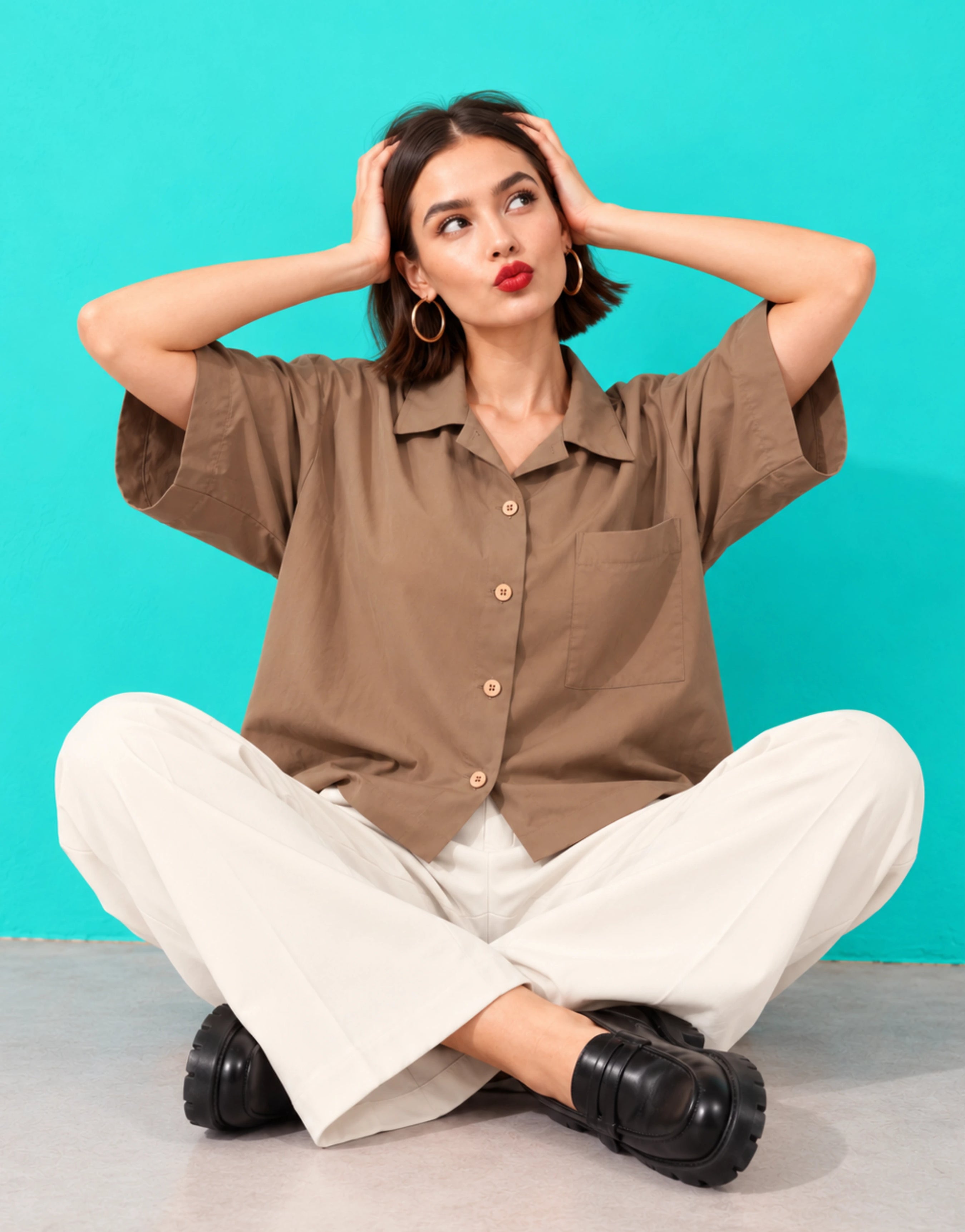 SGW Beige Women's Drop-Shoulder Shirt