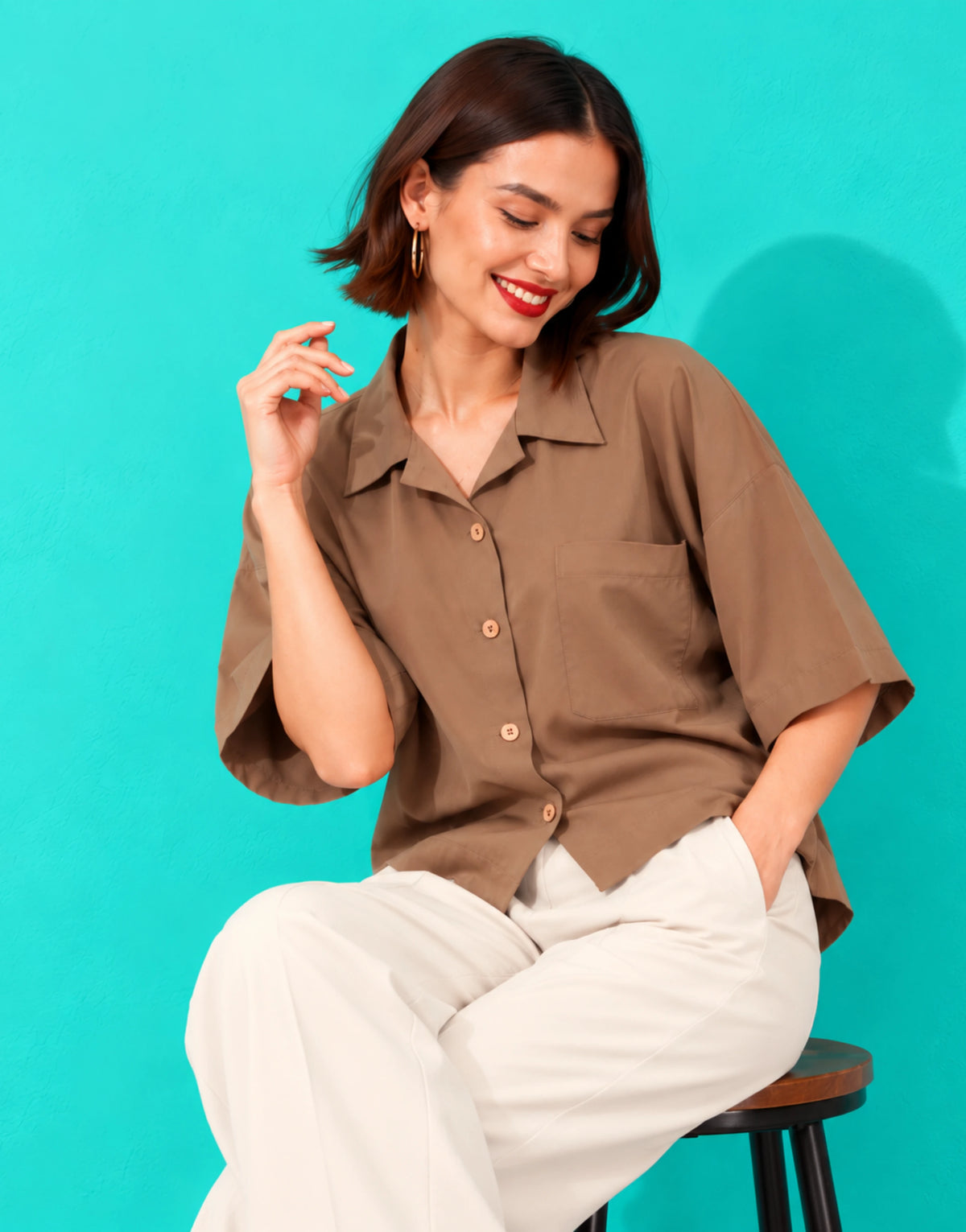 SGW Beige Women's Drop-Shoulder Shirt