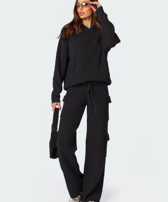 SGW - Black Double Pocket Wide Leg Cargo Trouser