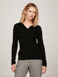 SGW Thermal V Neck Knit Shirt - Black Half Button