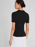 SGW Black Ribbed Button Polo Tee - Half Sleeves