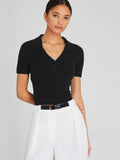 SGW Black Ribbed Button Polo Tee - Half Sleeves