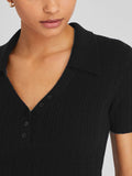 SGW Black Ribbed Button Polo Tee - Half Sleeves