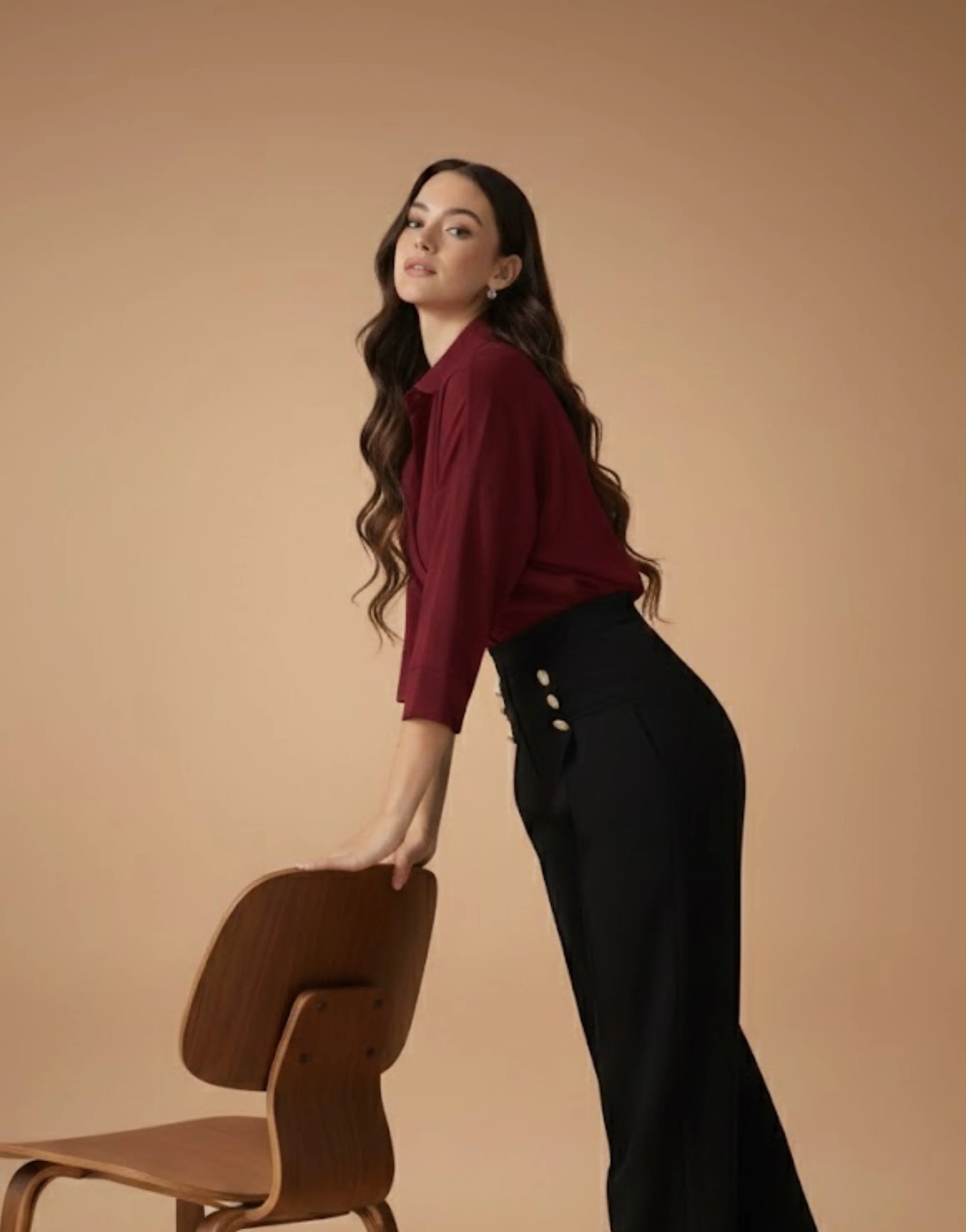 SGW Black High-Rise Long Trousers with Metallic Buttons - SelectGraceWear