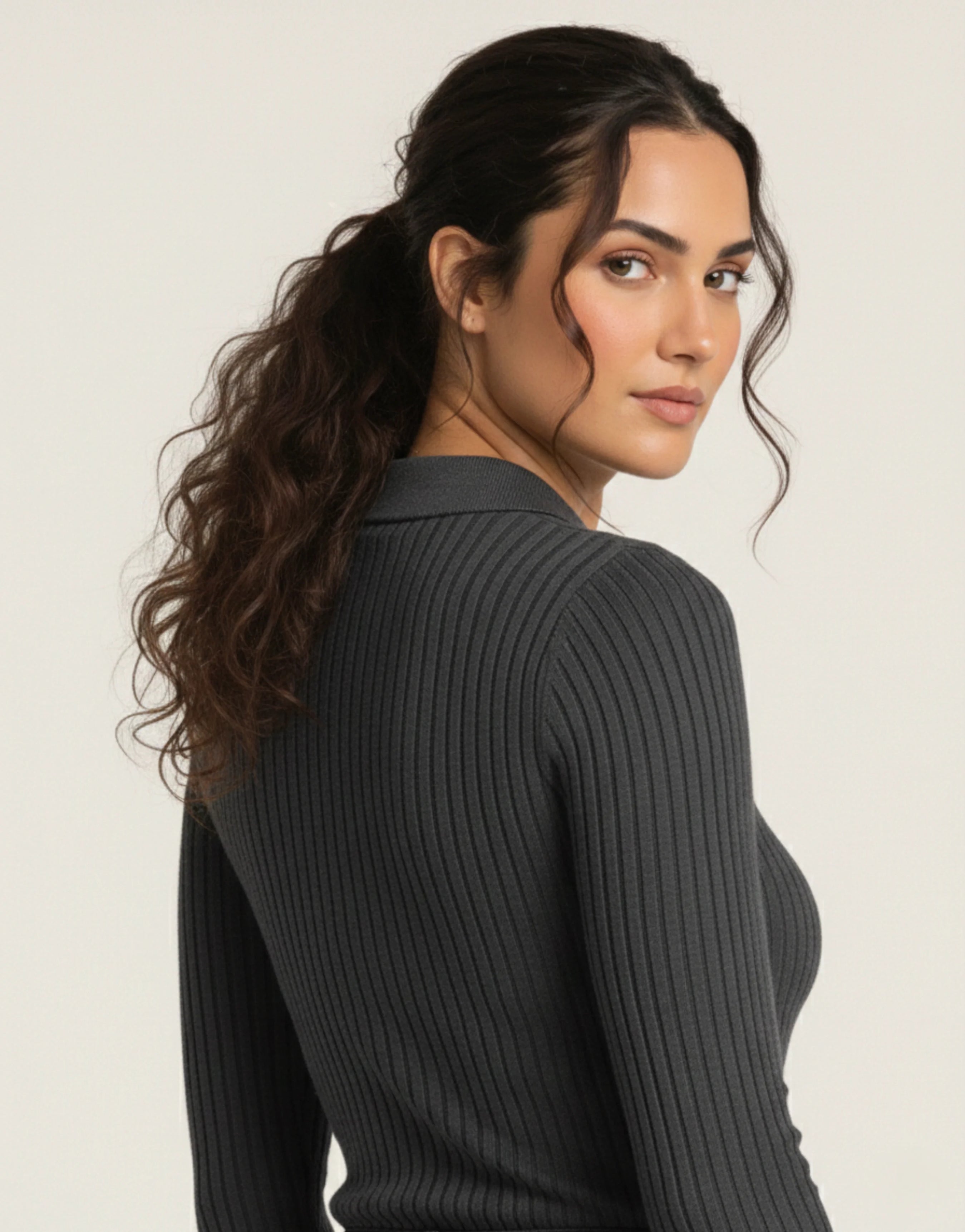 SGW Grey V Neck Knit Shirt Full Button - Full Sleeves - SelectGraceWear