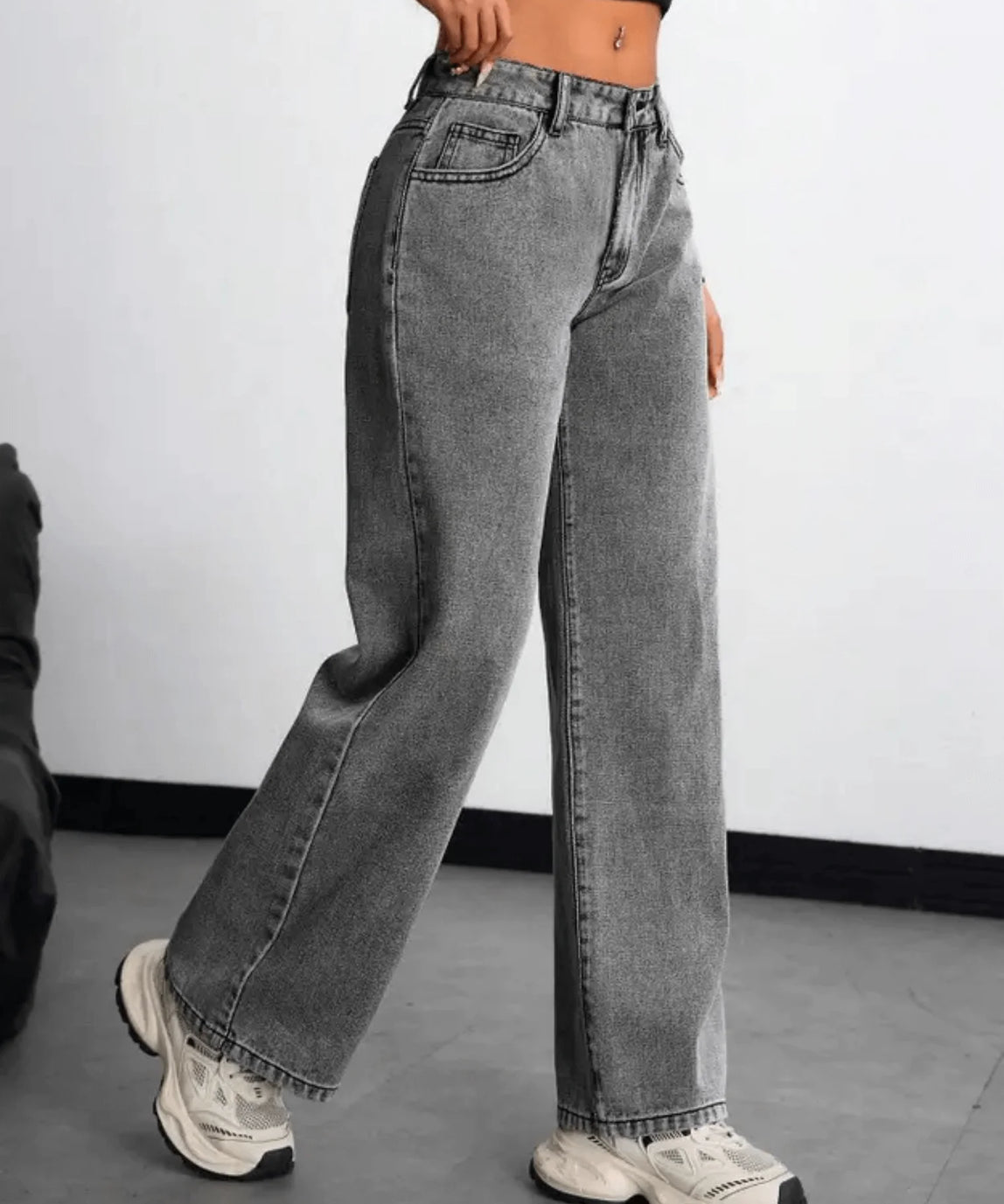 SGW - Bottega Grey High-Waisted Wide-Leg Jeans