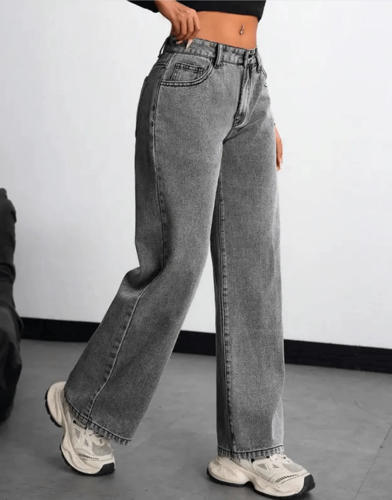 SGW - Bottega Grey High-Waisted Wide-Leg Jeans