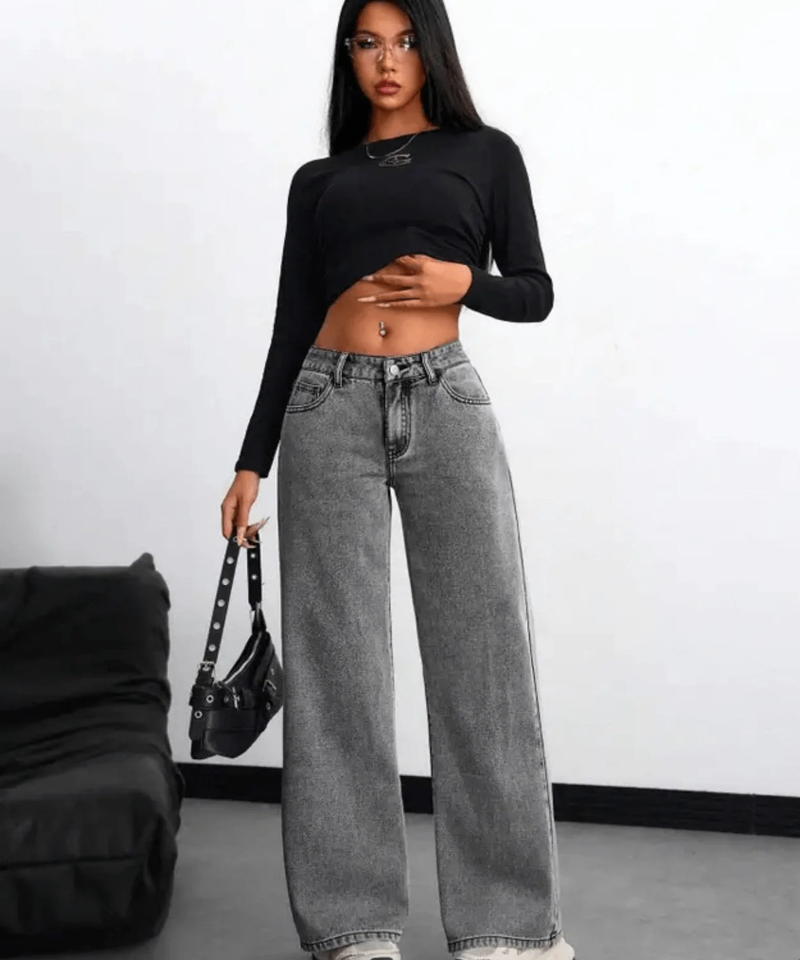 SGW - Bottega Grey High-Waisted Wide-Leg Jeans