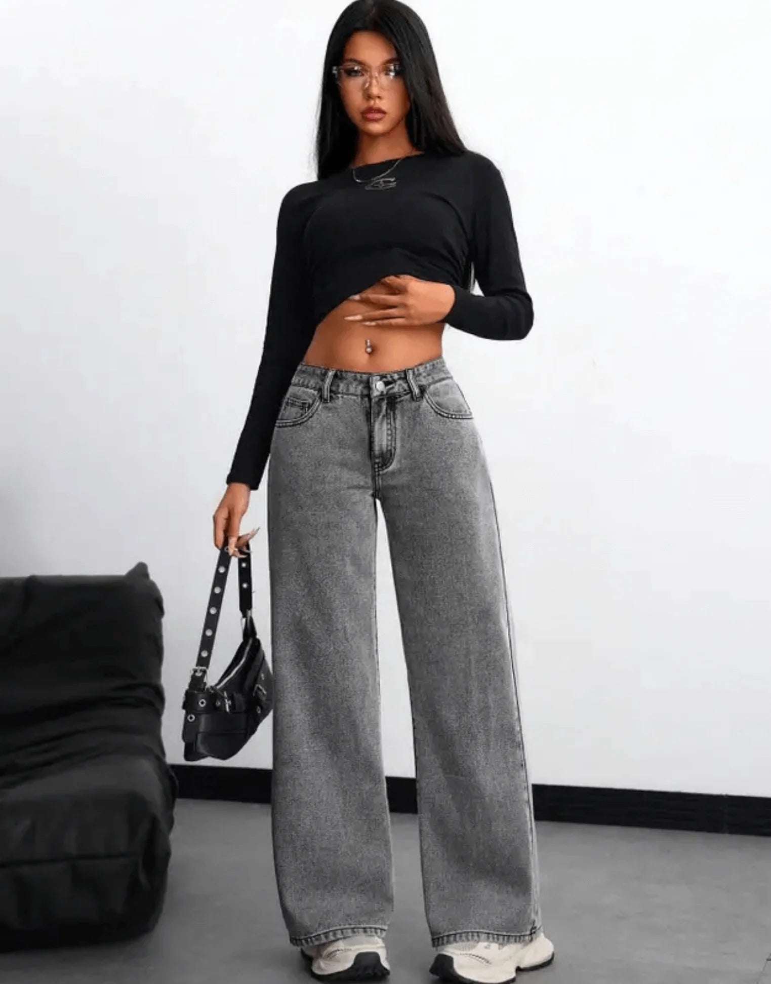 SGW - Bottega Grey High-Waisted Wide-Leg Jeans