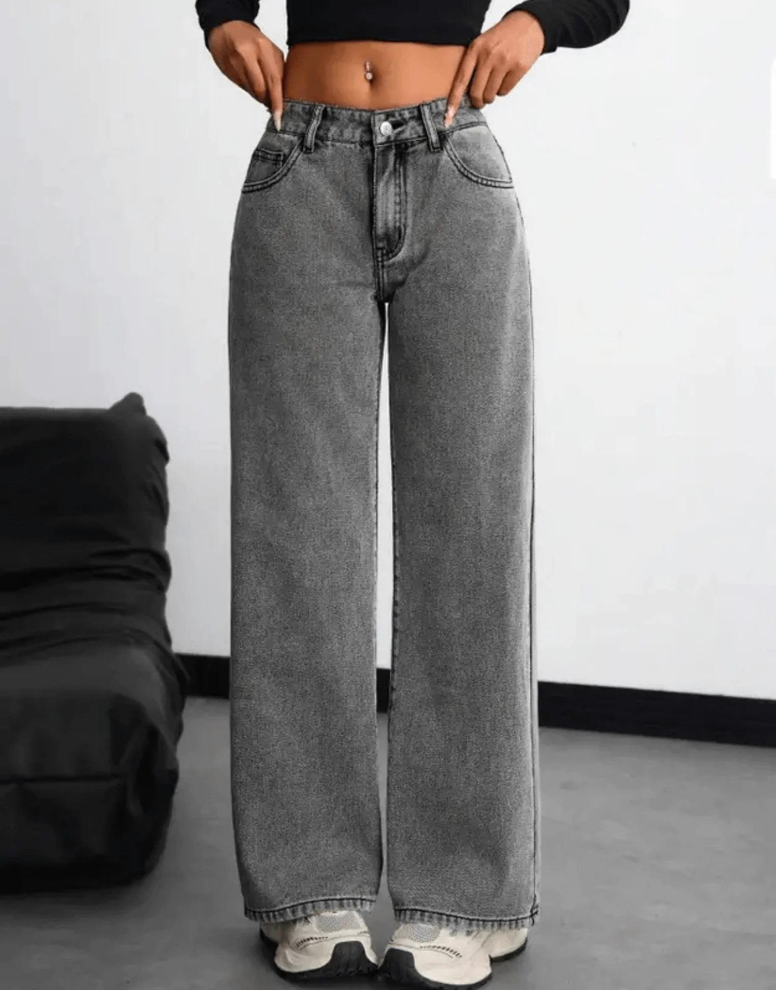 SGW - Bottega Grey High-Waisted Wide-Leg Jeans