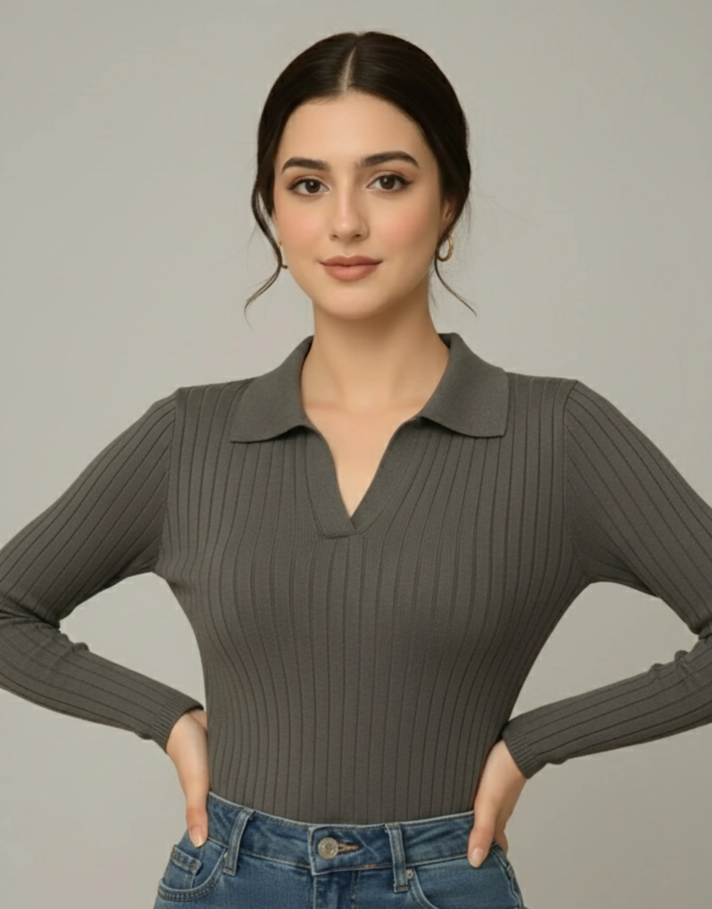 SWG Thermal Rib Knit Polo - Charcoal Grey - SelectGraceWear