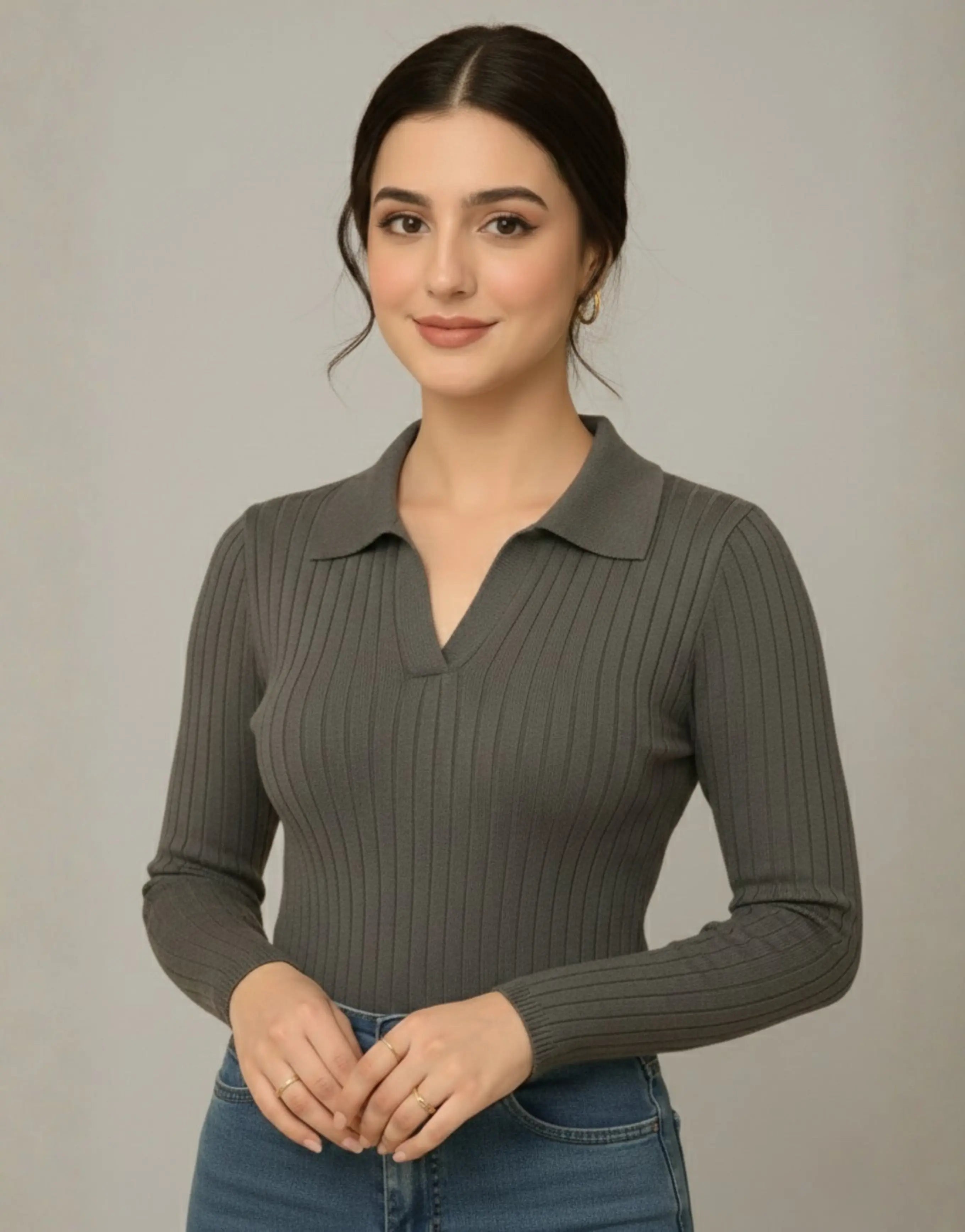 SWG Thermal Rib Knit Polo - Charcoal Grey - SelectGraceWear