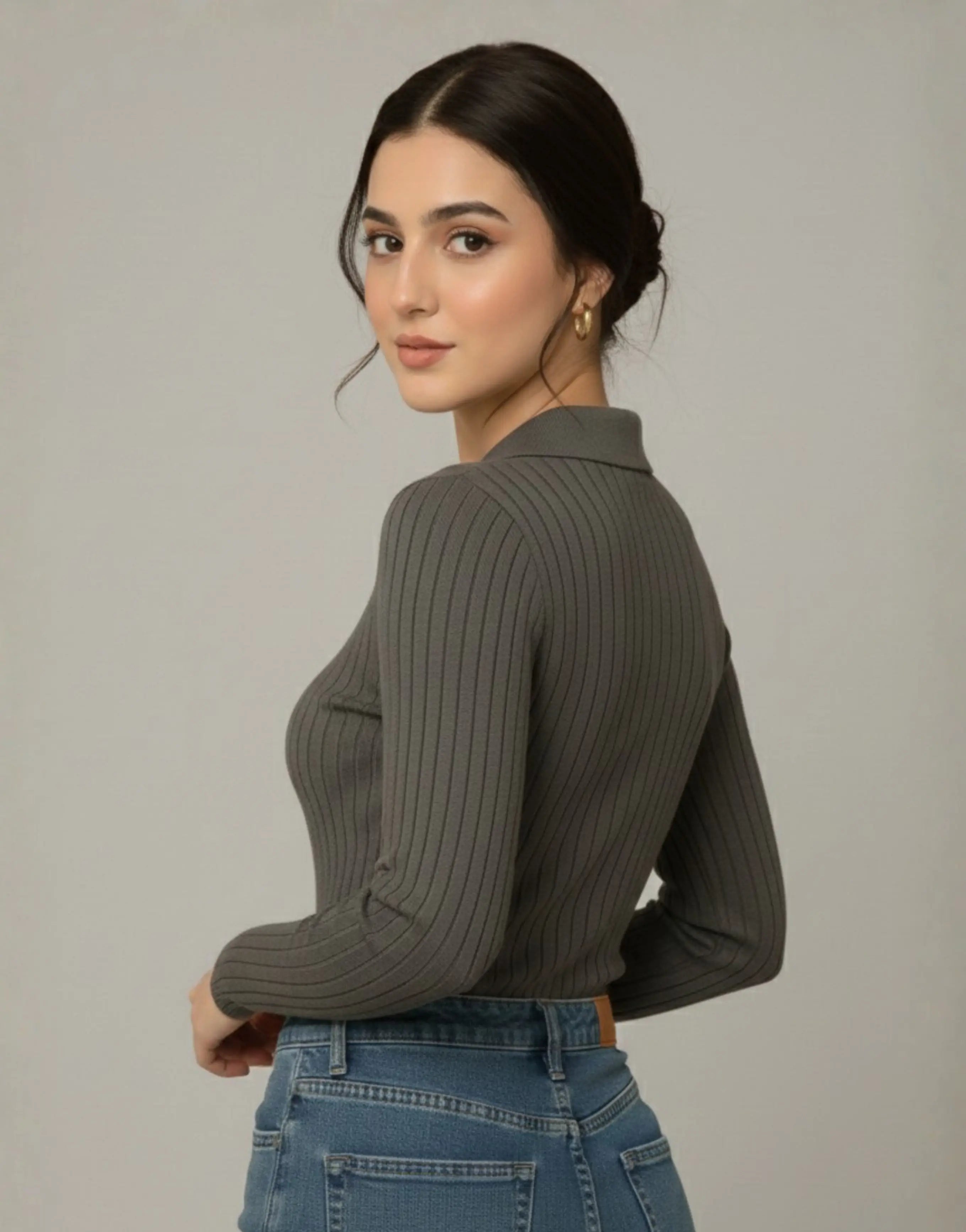 SWG Thermal Rib Knit Polo - Charcoal Grey - SelectGraceWear