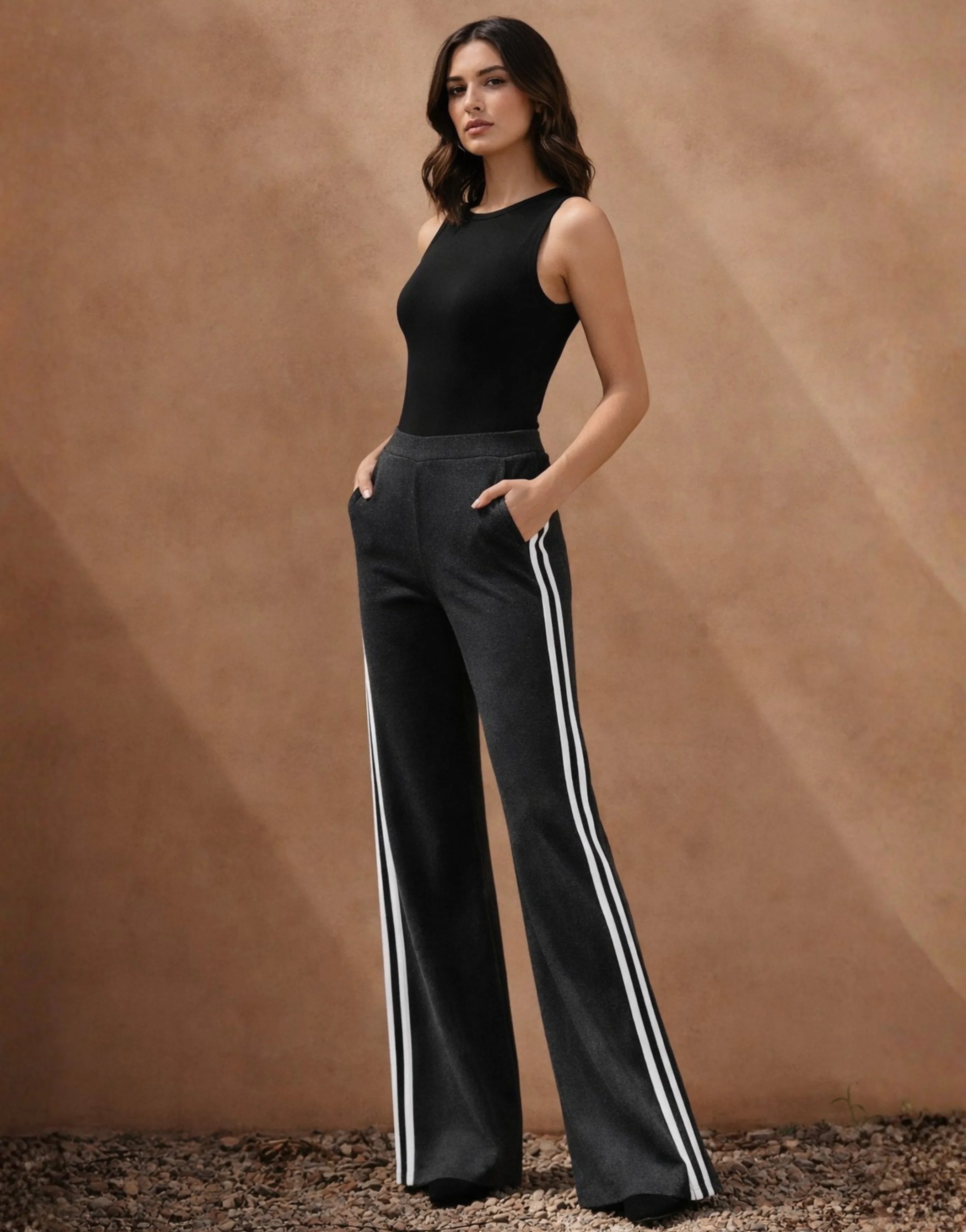 SGW Charcoal Grey Flare Trousers with Side Stripe