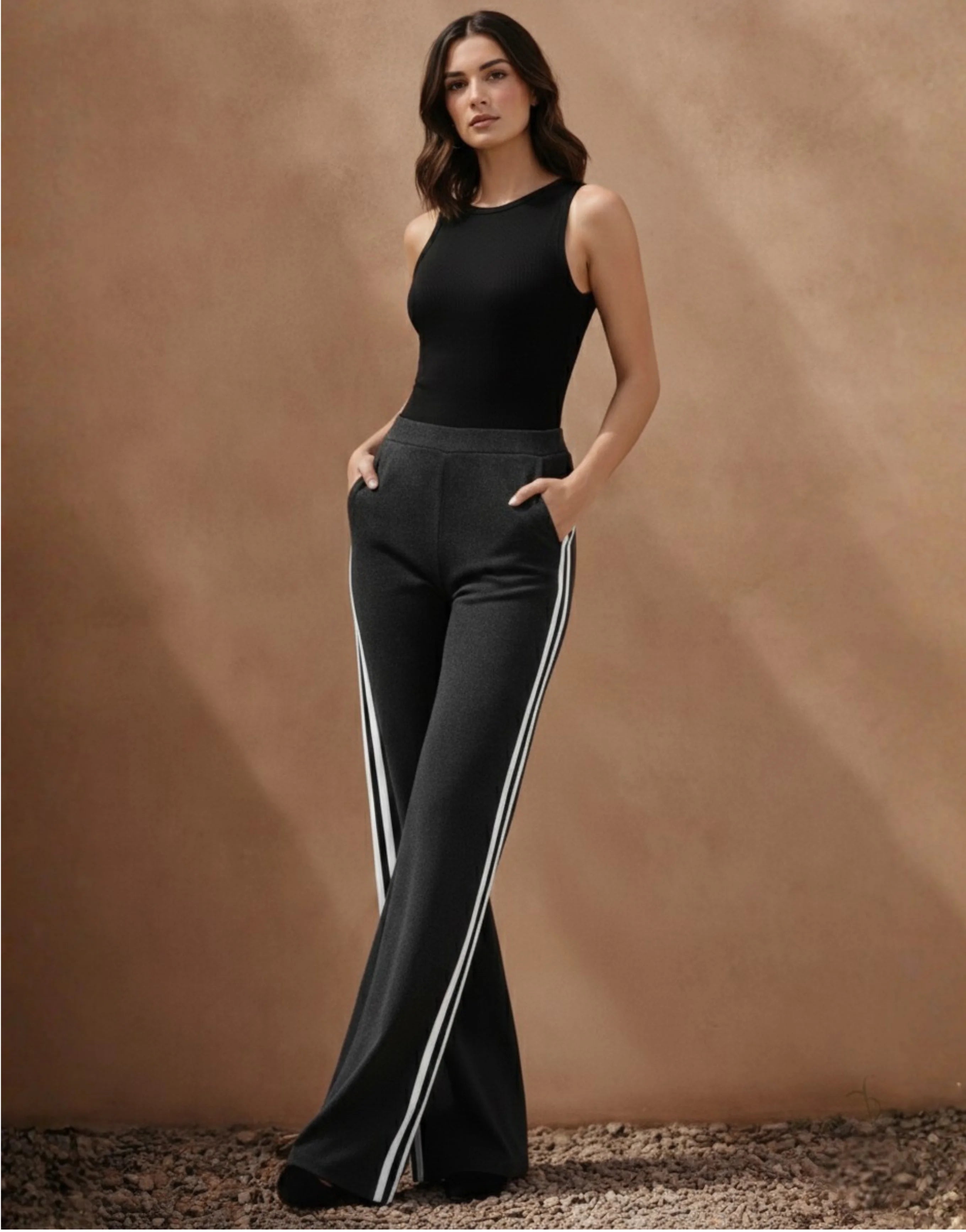 SGW Charcoal Grey Flare Trousers with Side Stripe - SelectGraceWear