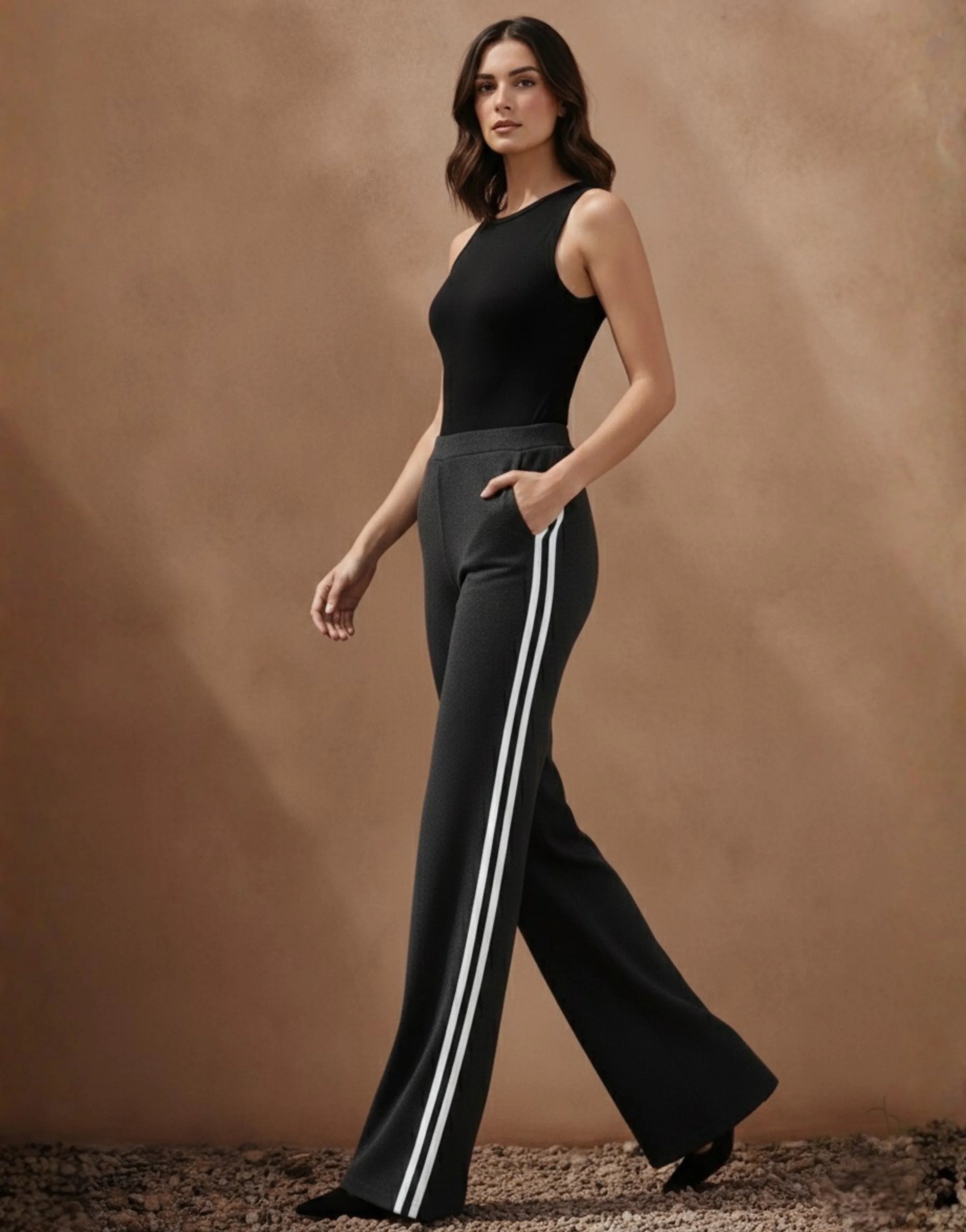 SGW Charcoal Grey Flare Trousers with Side Stripe - SelectGraceWear