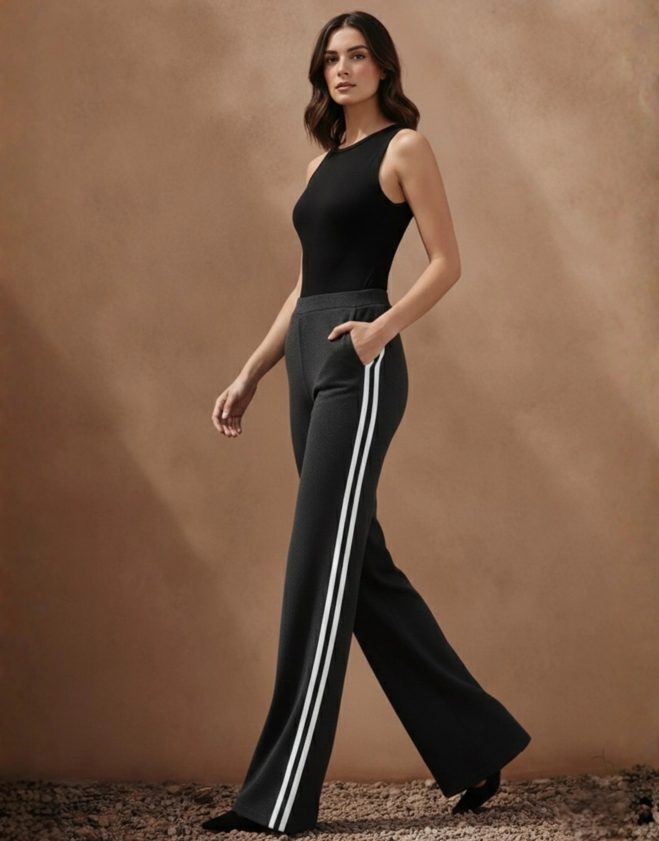 SGW Charcoal Grey Flare Trousers with Side Stripe - SelectGraceWear