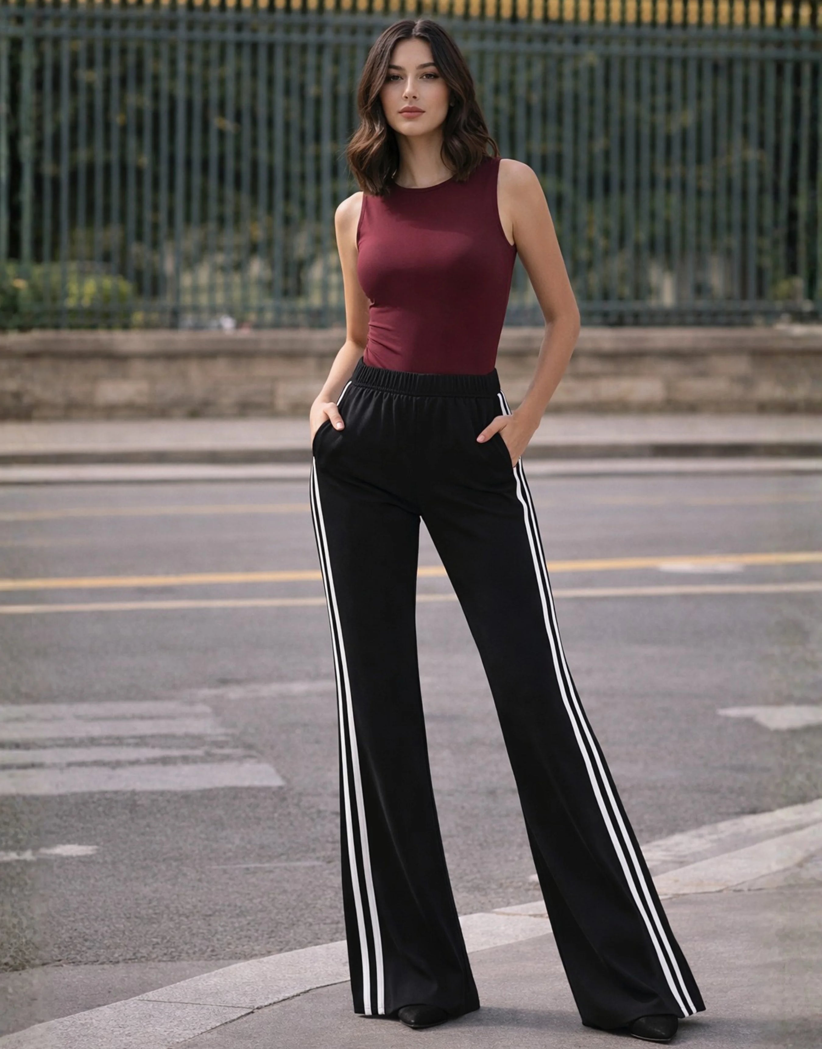 SGW Black Flare Trousers with Side Stripe - SelectGraceWear
