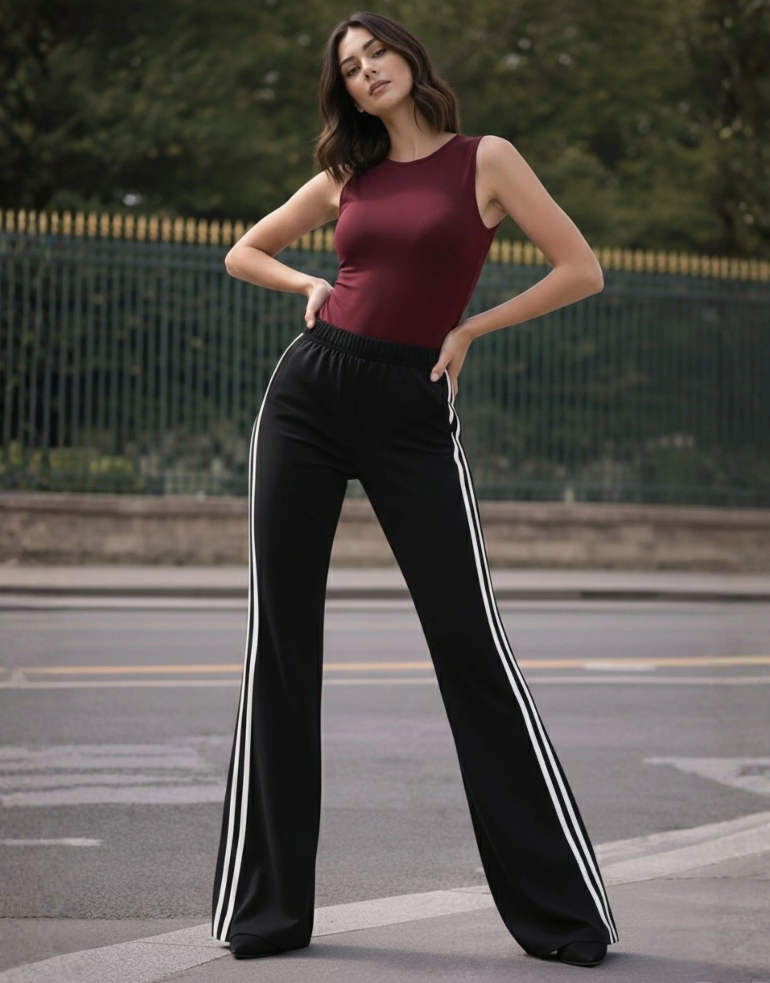 SGW Black Flare Trousers with Side Stripe - SelectGraceWear