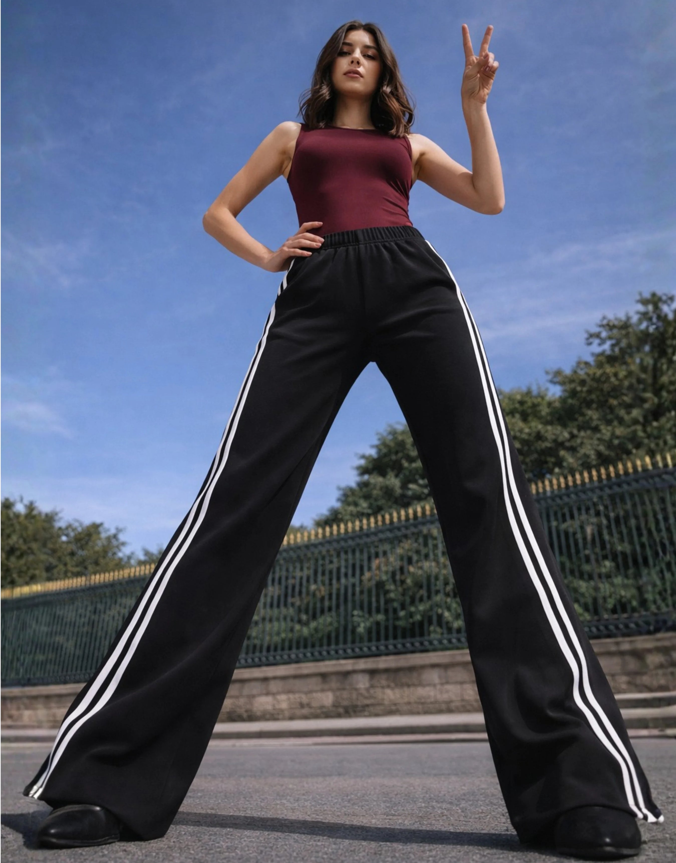 SGW Black Flare Trousers with Side Stripe - SelectGraceWear