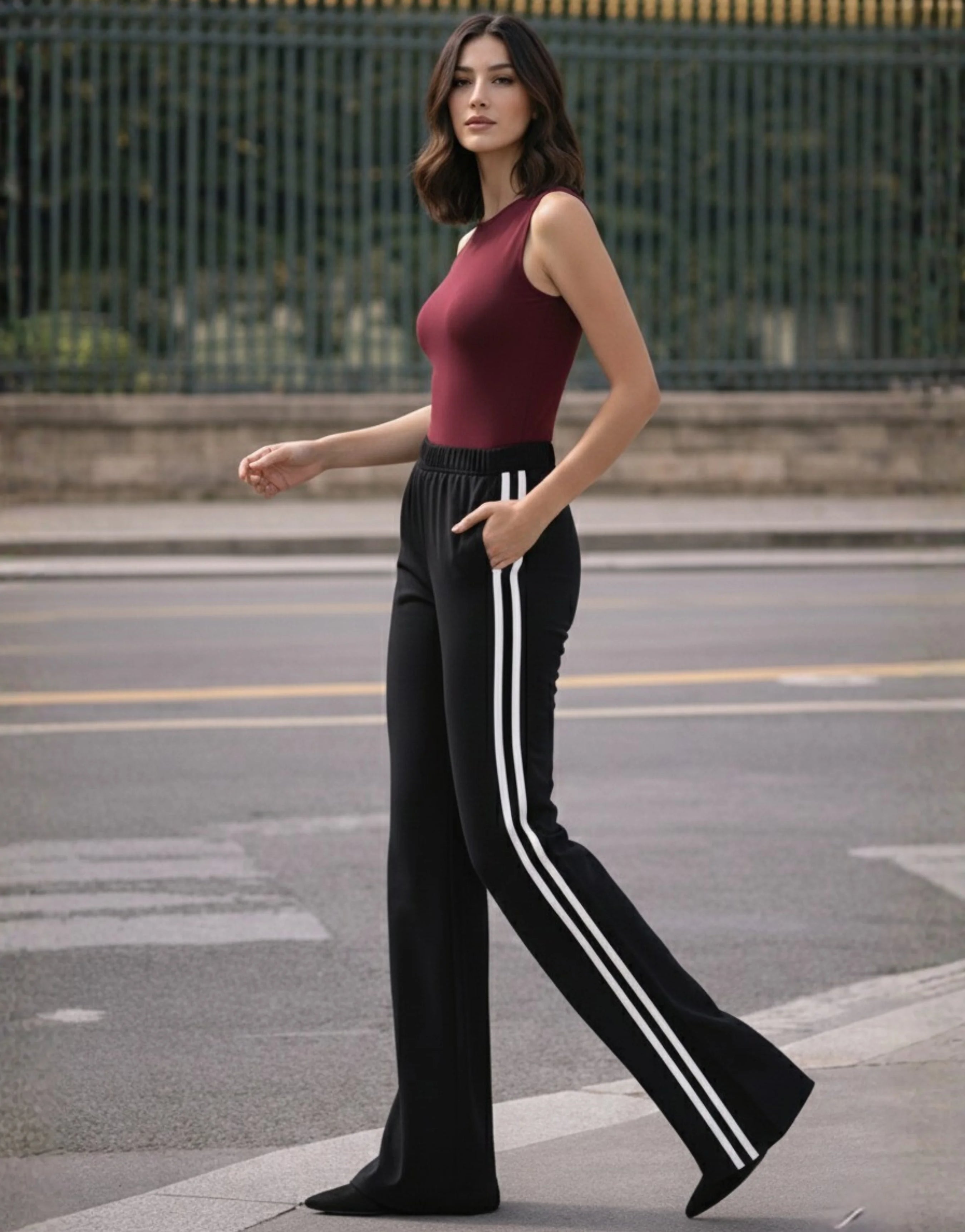 SGW Black Flare Trousers with Side Stripe - SelectGraceWear