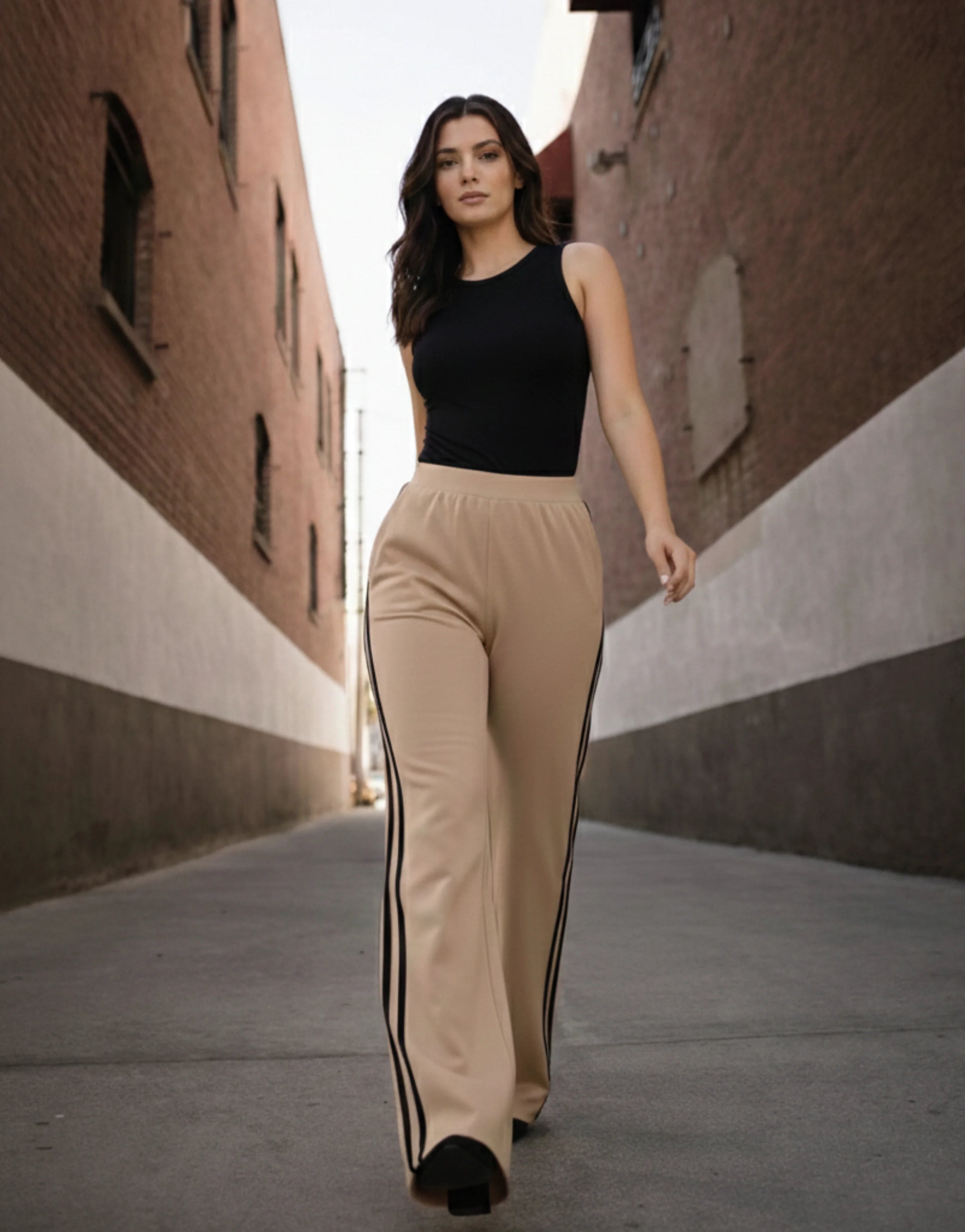 SGW Sand Flare Trousers with Side Stripe - SelectGraceWear