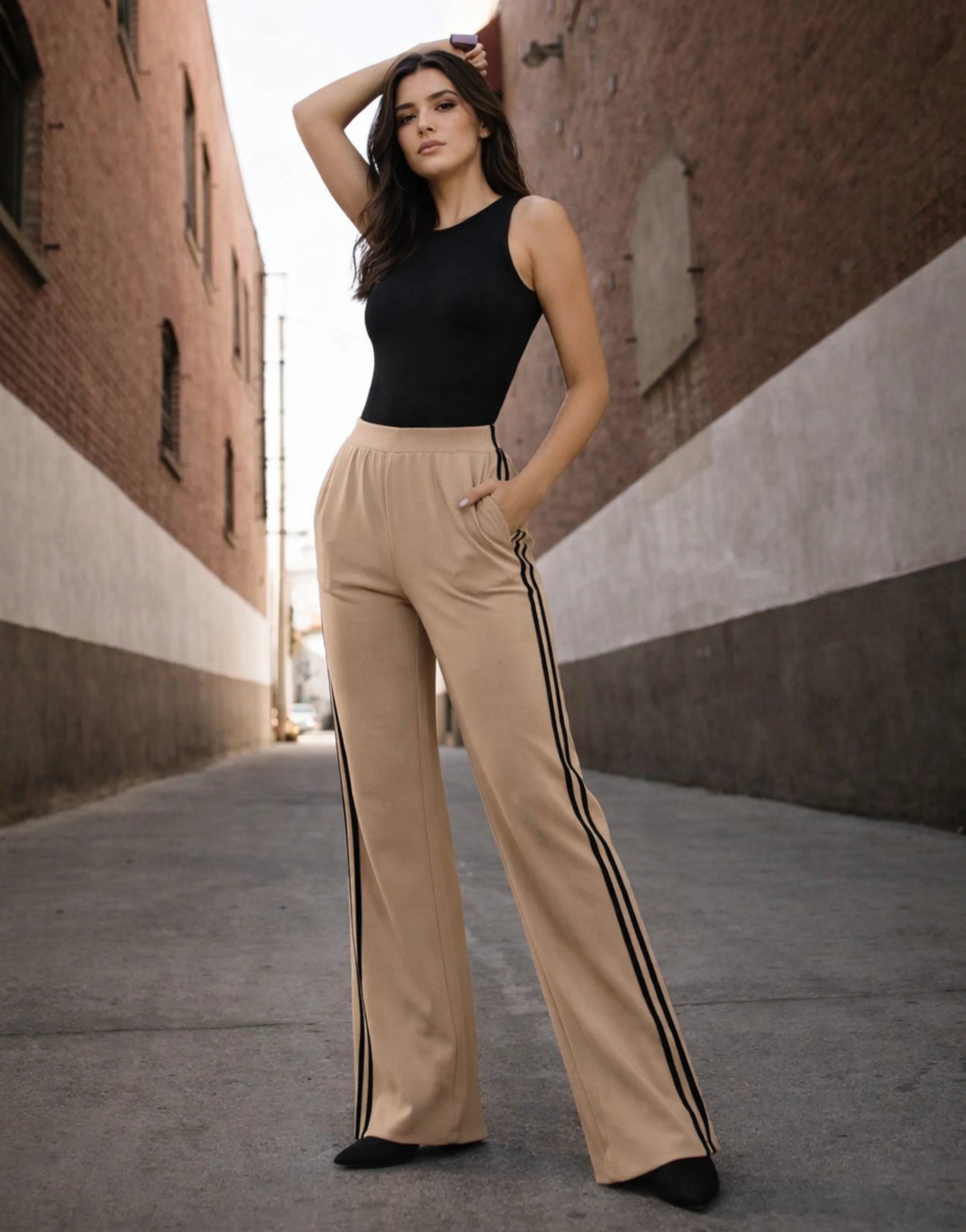 SGW Sand Flare Trousers with Side Stripe