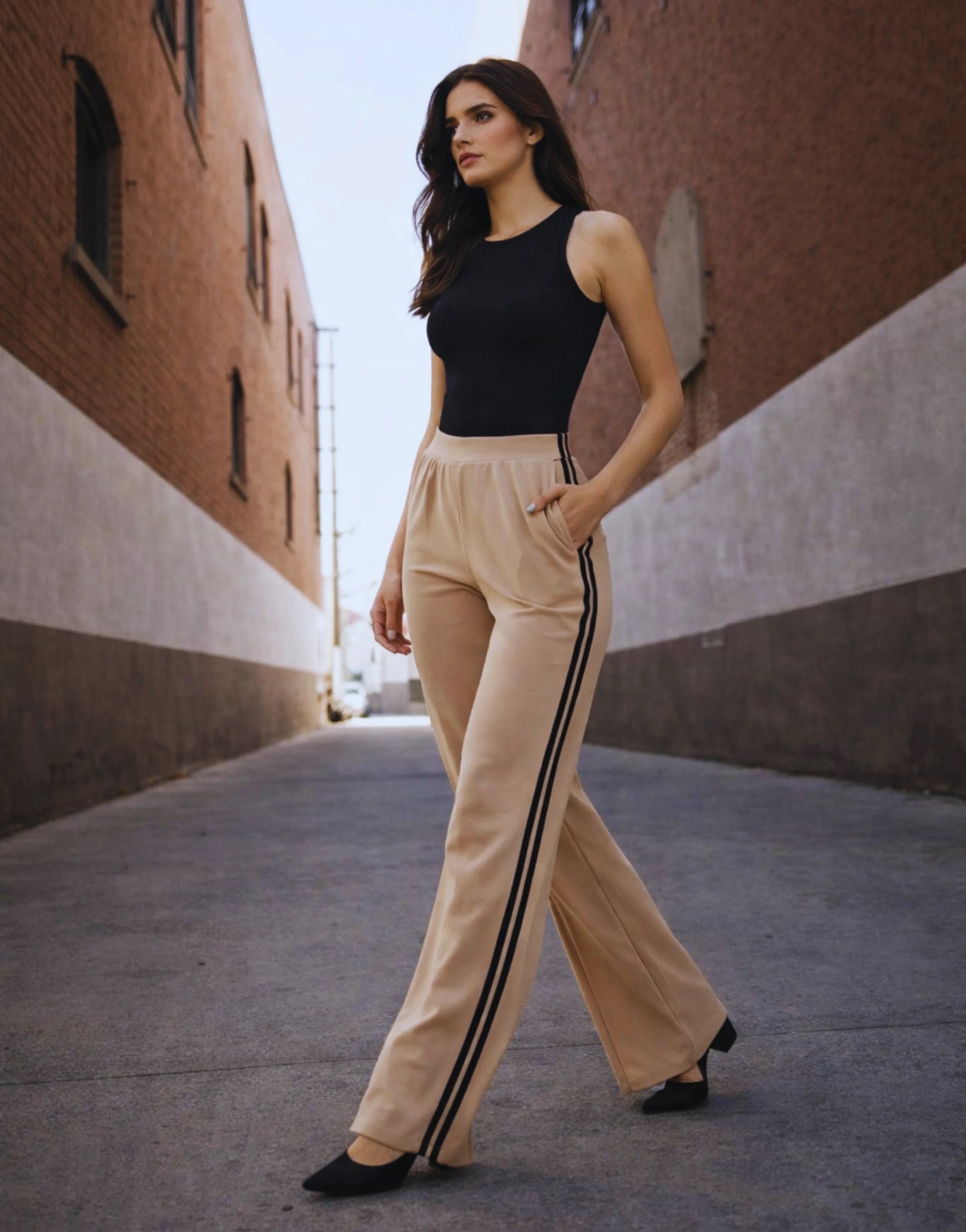 SGW Sand Flare Trousers with Side Stripe - SelectGraceWear