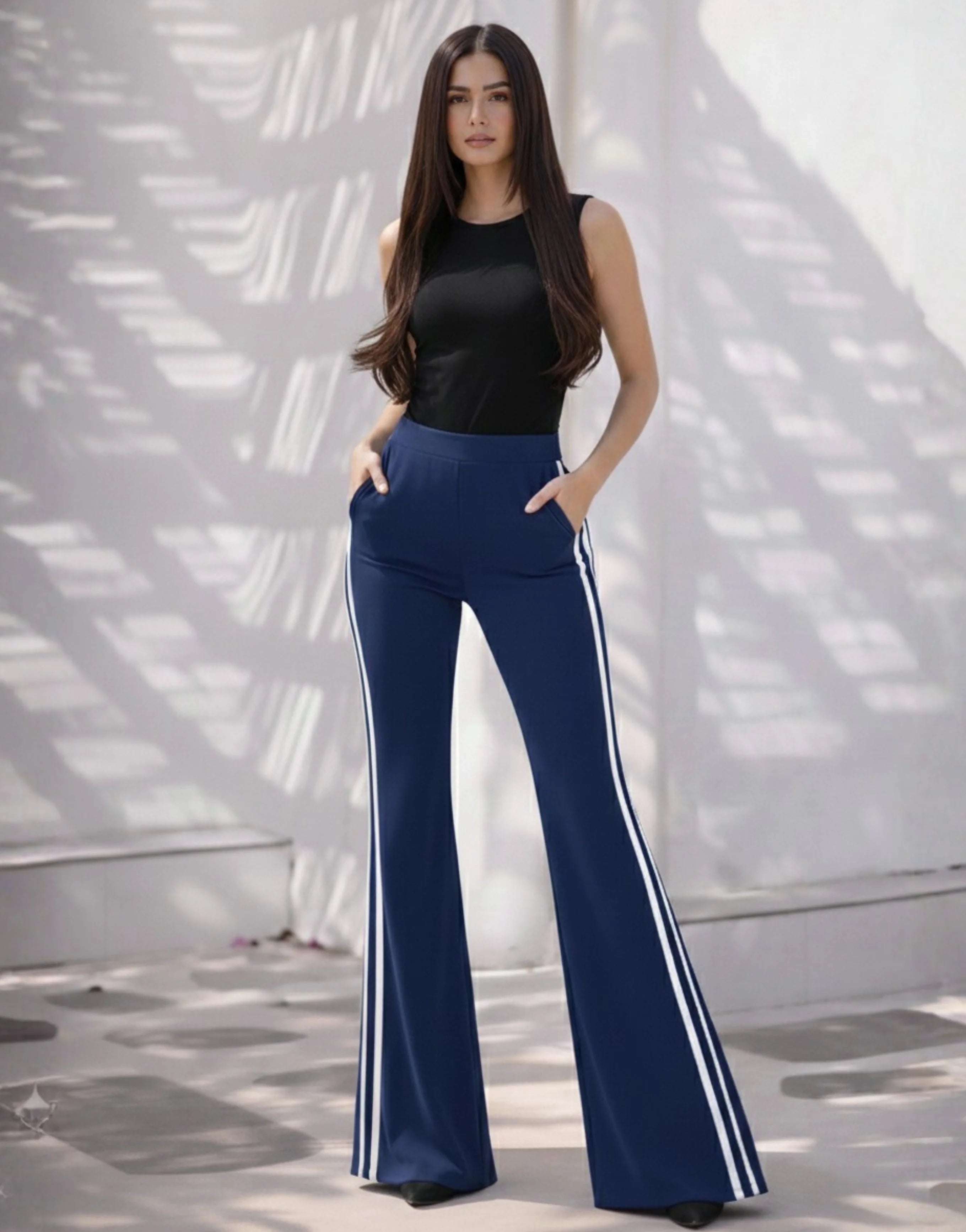SGW Royal Blue Flare Trousers with Side Stripe