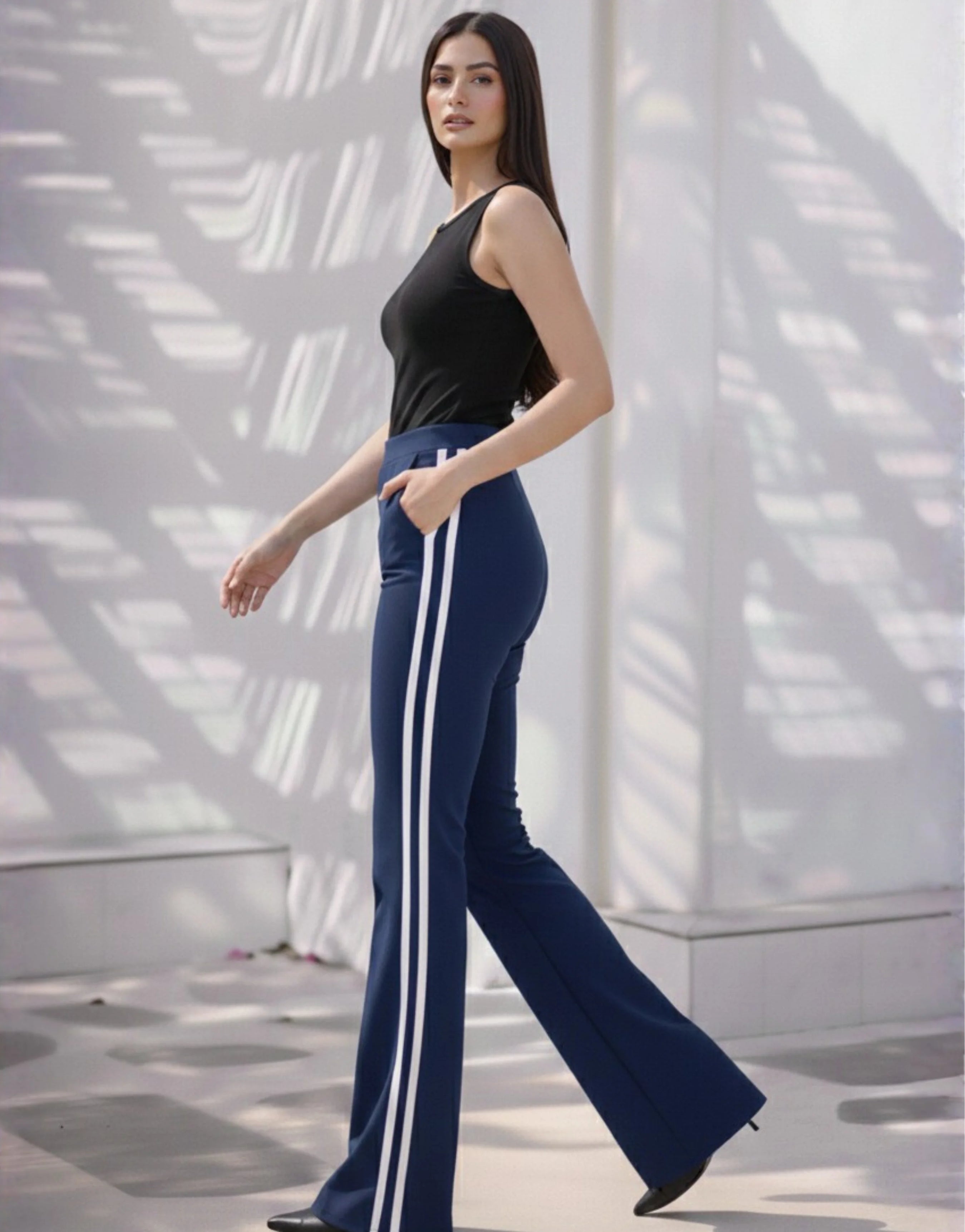 SGW Royal Blue Flare Trousers with Side Stripe - SelectGraceWear
