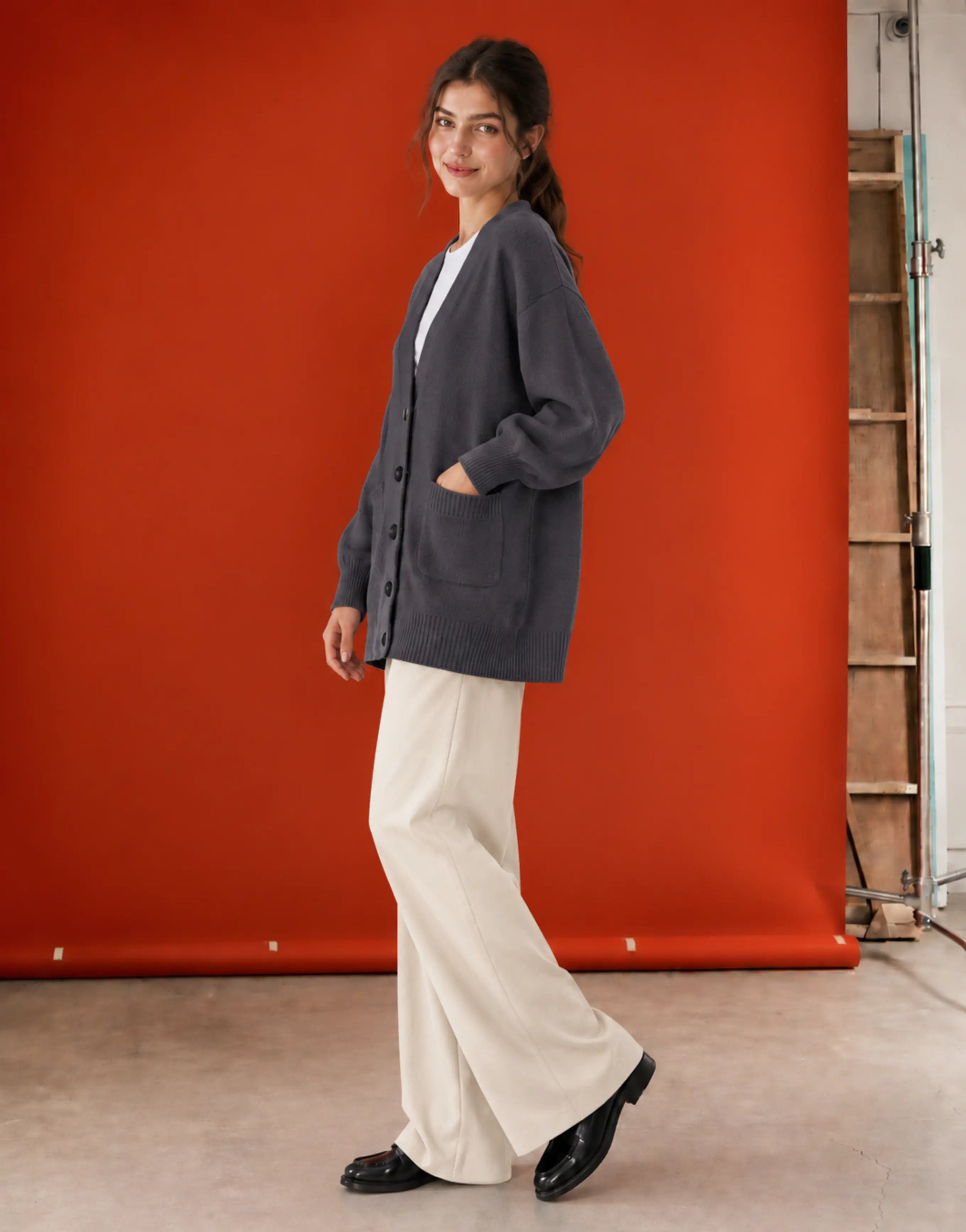 SGW Gray Women’s Long V-Neck Cardigan