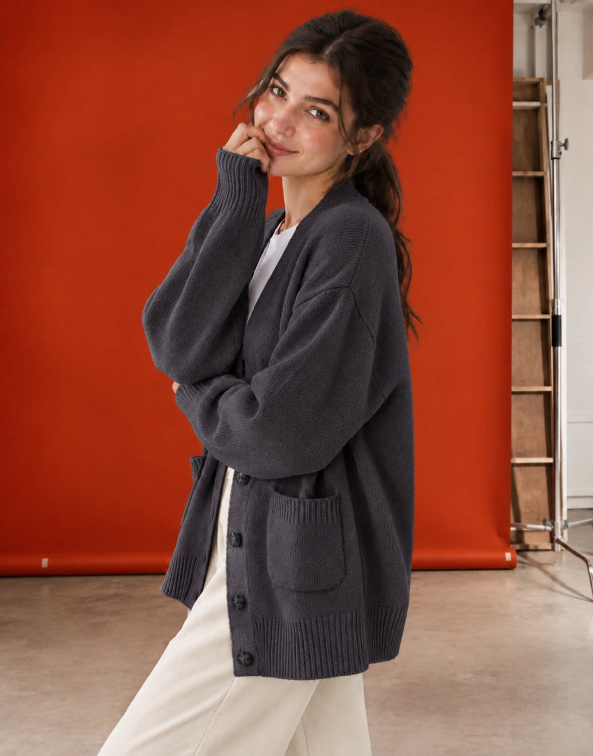 SGW Gray Women’s Long V-Neck Cardigan