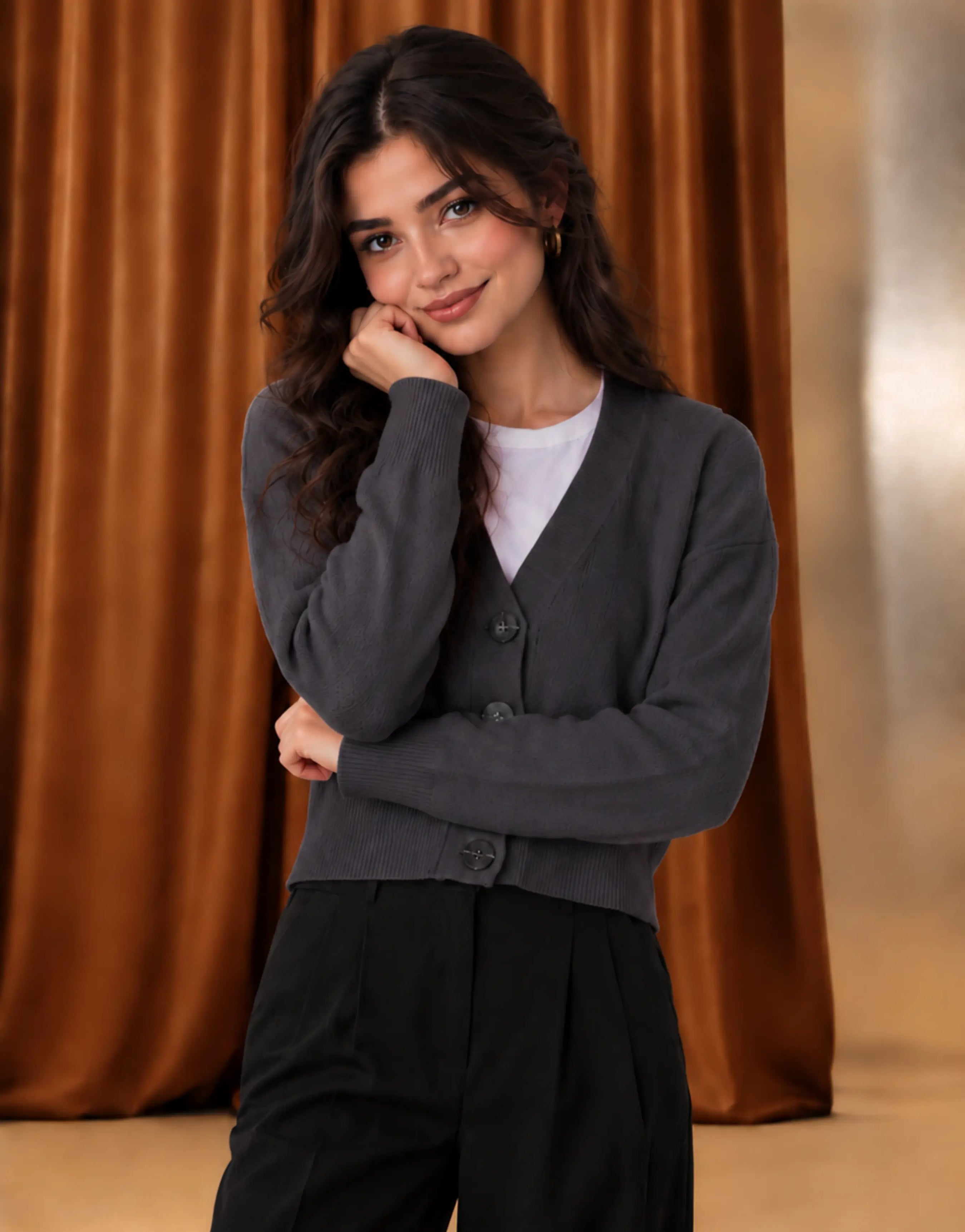 SGW Gray Women’s Cropped V-Neck Cardigan