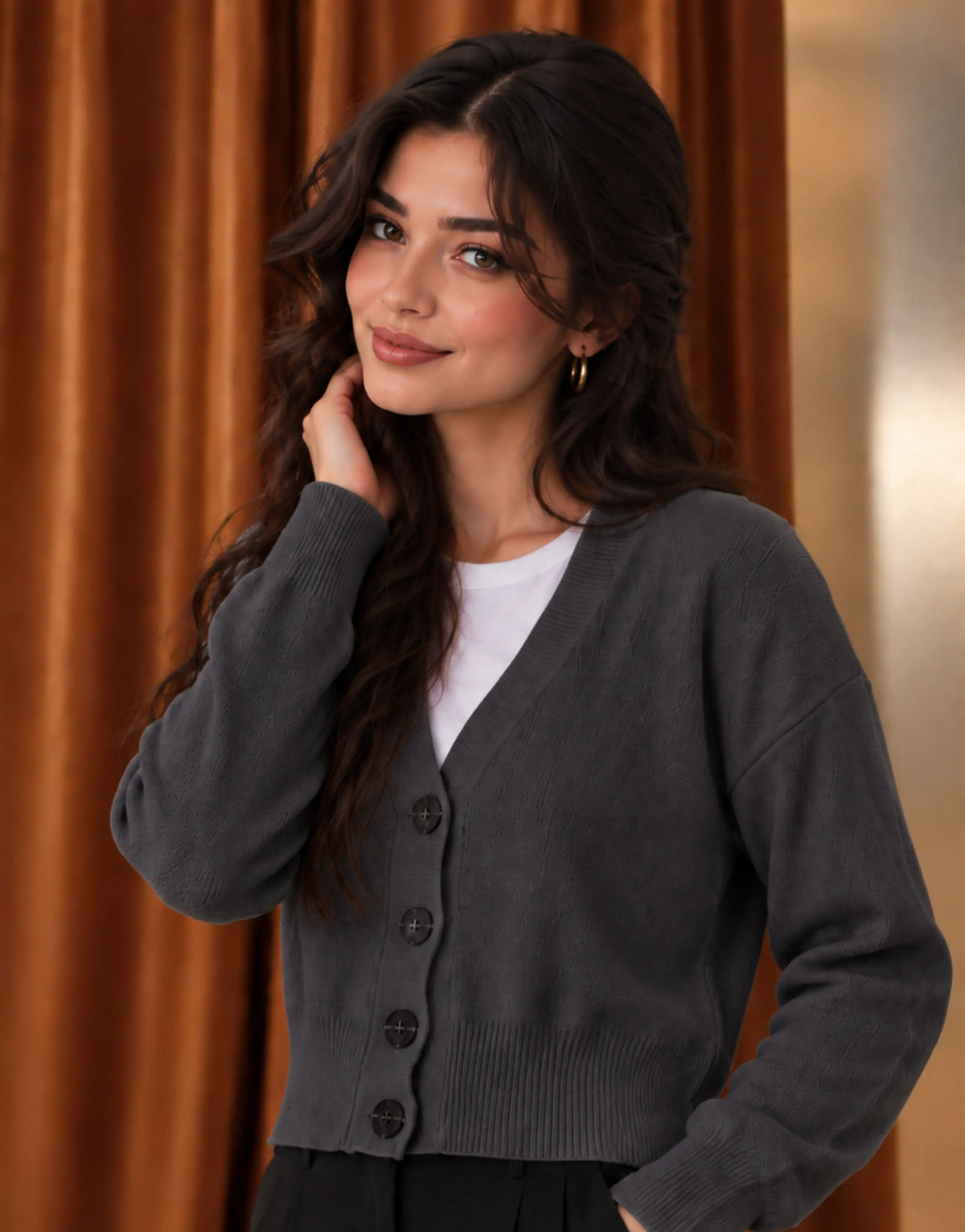 SGW Gray Women’s Cropped V-Neck Cardigan