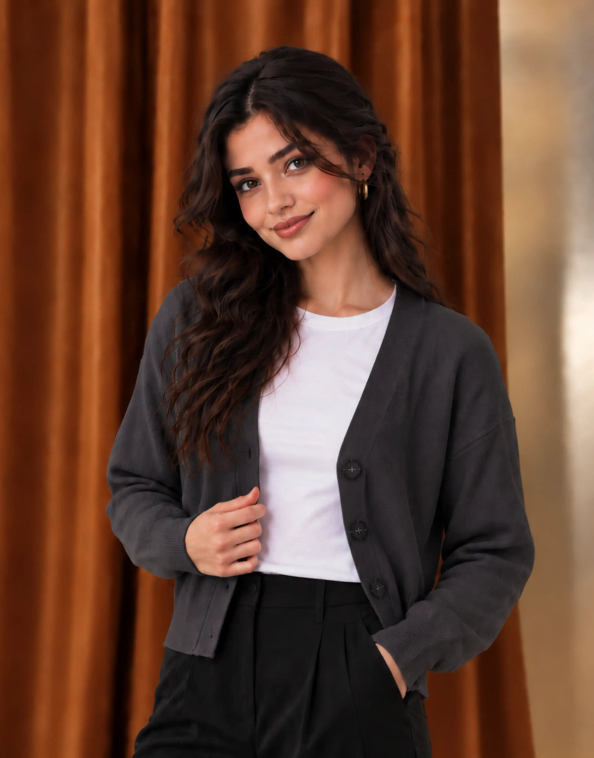 SGW Gray Women’s Cropped V-Neck Cardigan