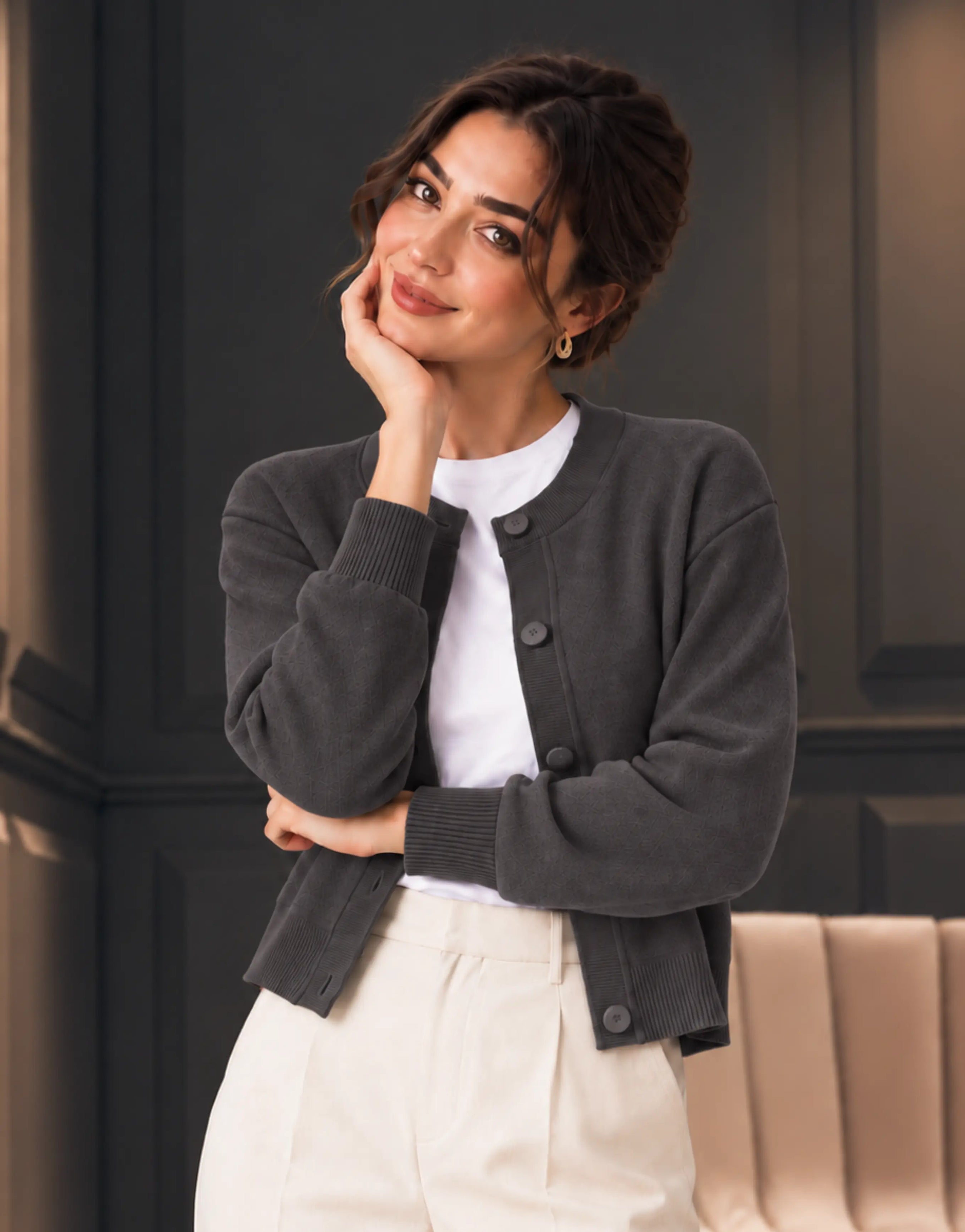 SGW Gray Women’s Crew-Neck Cardigan - SelectGraceWear