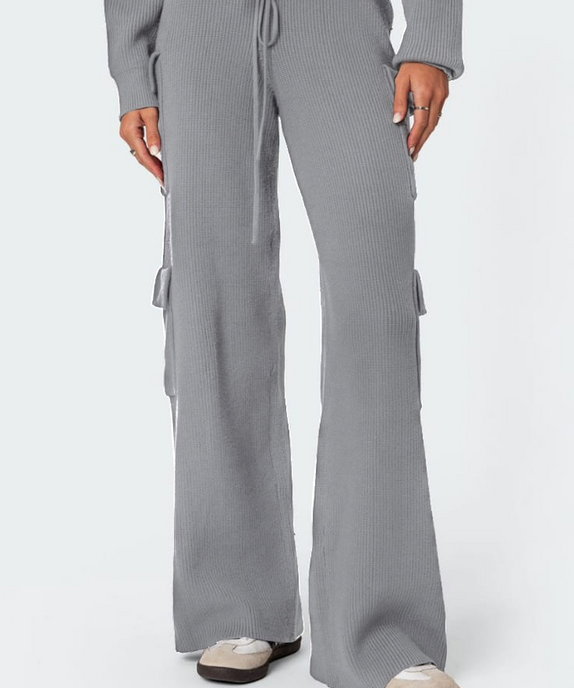 SGW - Grey Double Pocket Wide Leg Cargo Trouser - SelectGraceWear