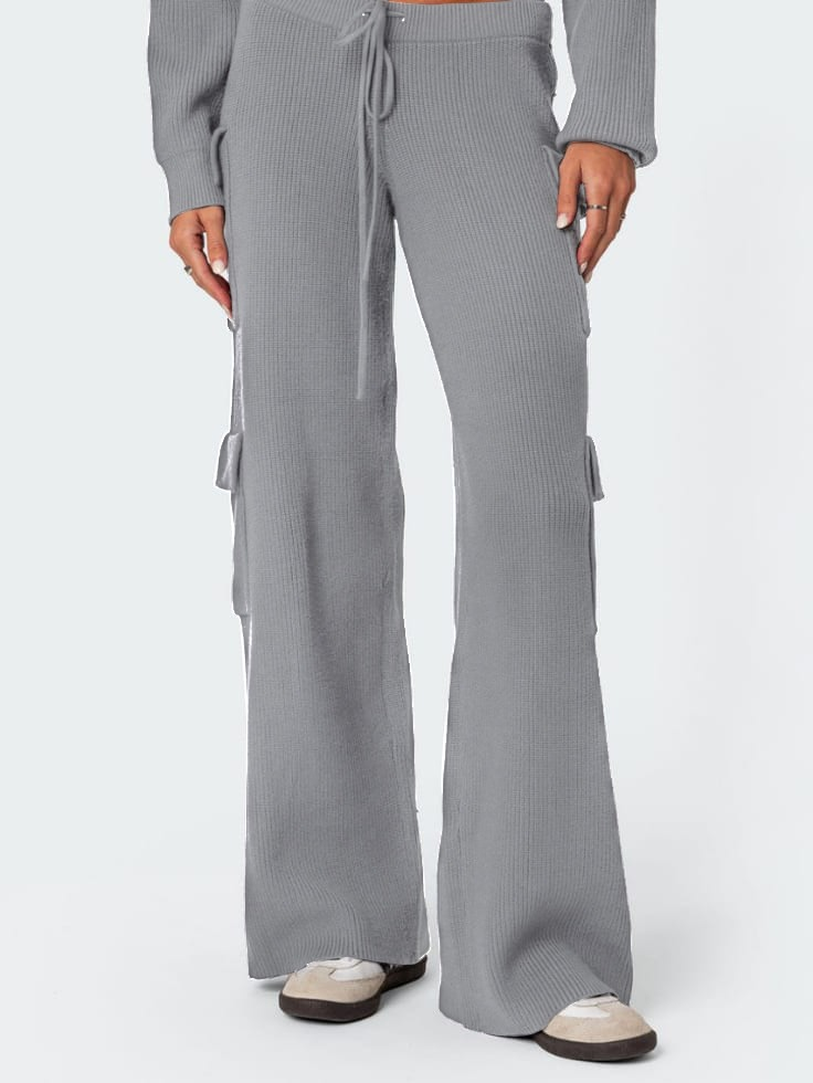 SGW - Grey Double Pocket Wide Leg Cargo Trouser - SelectGraceWear