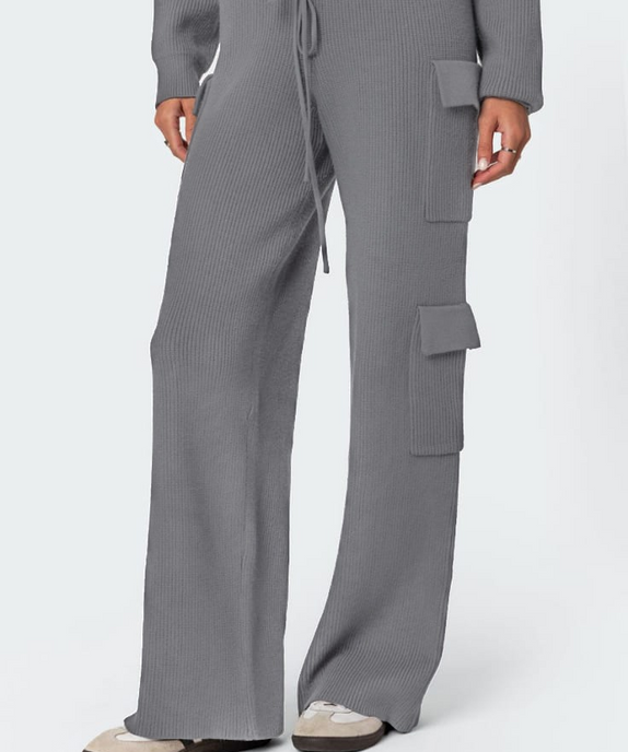 SGW - Grey Double Pocket Wide Leg Cargo Trouser - SelectGraceWear