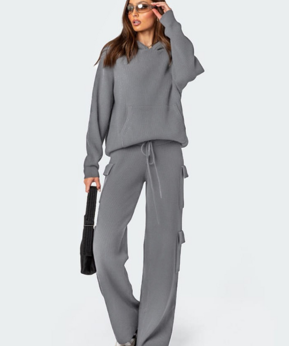 SGW - Grey Double Pocket Wide Leg Cargo Trouser - SelectGraceWear