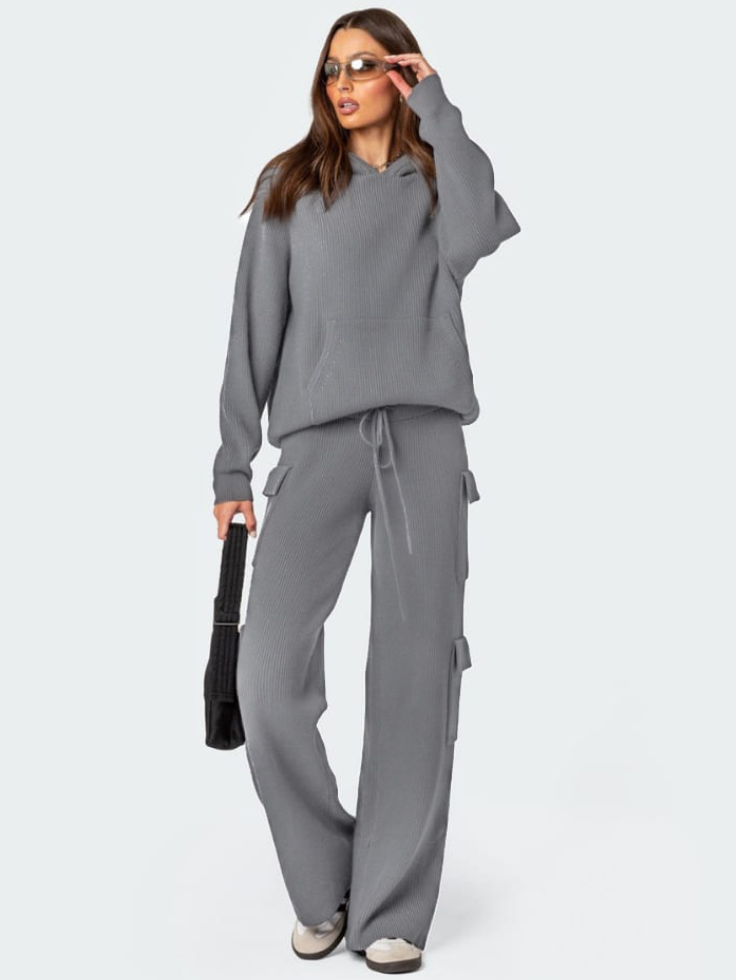 SGW - Grey Double Pocket Wide Leg Cargo Trouser - SelectGraceWear