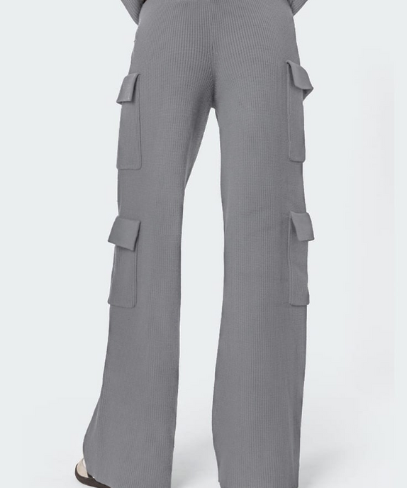 SGW - Grey Double Pocket Wide Leg Cargo Trouser - SelectGraceWear