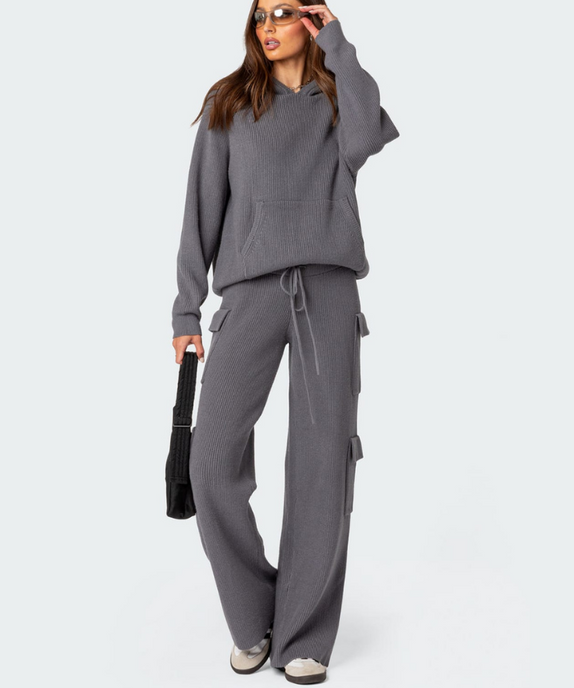 SGW - Charcoal Grey Double Pocket Wide Leg Cargo Trouser - SelectGraceWear